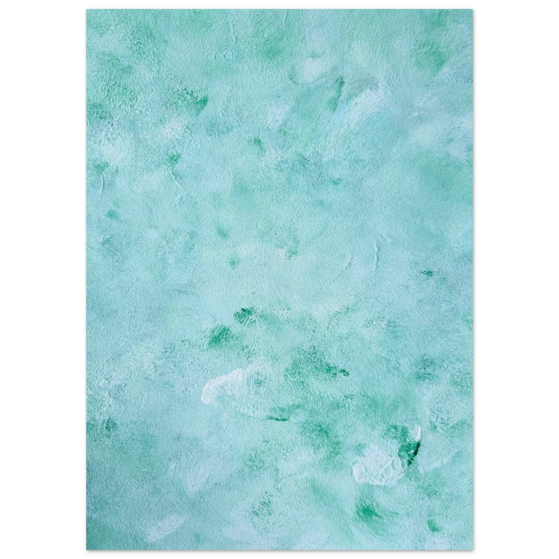 mint, green Feel good one of one-of-a-kind colorful art poster based on original abstract art created by up-and-coming artist Scandinavian Jeanette Haga as decor for modern home on a white wall