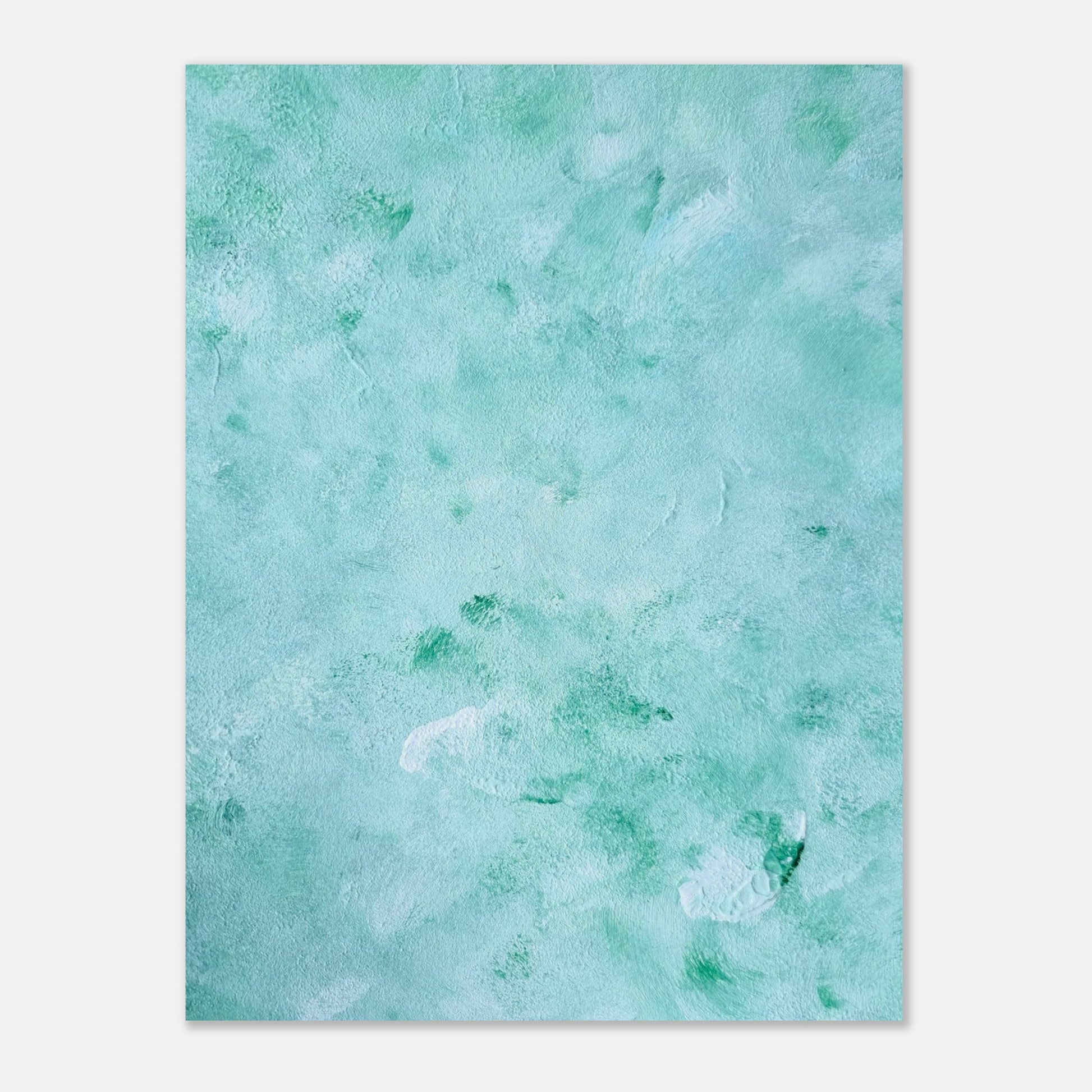 mint, green Feel good one of one-of-a-kind colorful art poster based on original abstract art created by up-and-coming artist Scandinavian Jeanette Haga as decor for modern home on a white wall