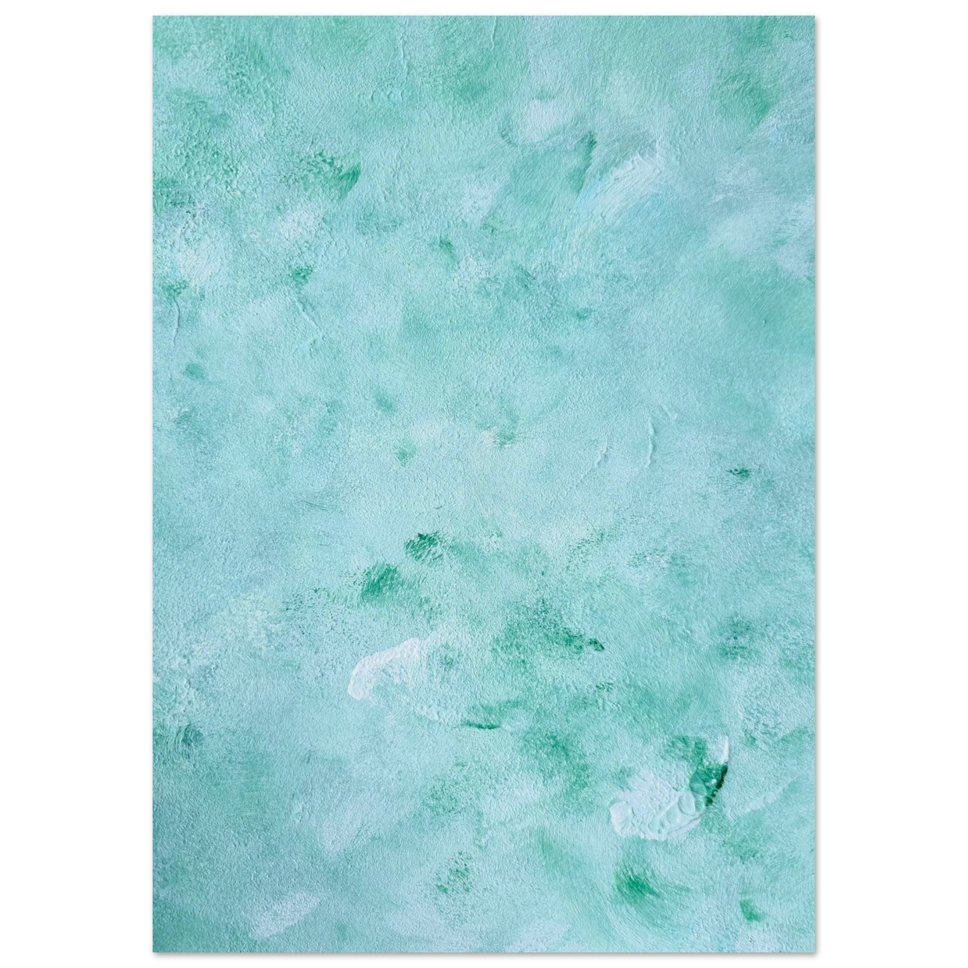 mint, green Feel good one of one-of-a-kind colorful art poster based on original abstract art created by up-and-coming artist Scandinavian Jeanette Haga as decor for modern home on a white wall
