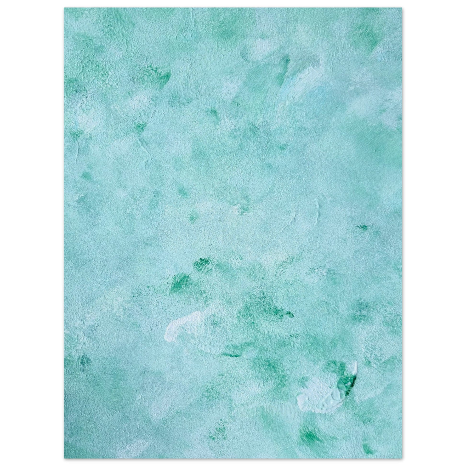 mint, green Feel good one of one-of-a-kind colorful art poster based on original abstract art created by up-and-coming artist Scandinavian Jeanette Haga as decor for modern home on a white wall