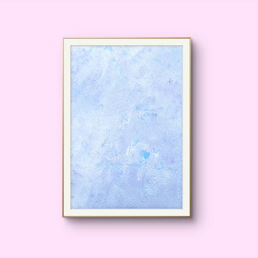 Pastel blue, Feel good one-of-a-kind colorful abstract art poster created from an original painting by up-and-coming scandinavian artist Jeanette Haga as decor in a modern home