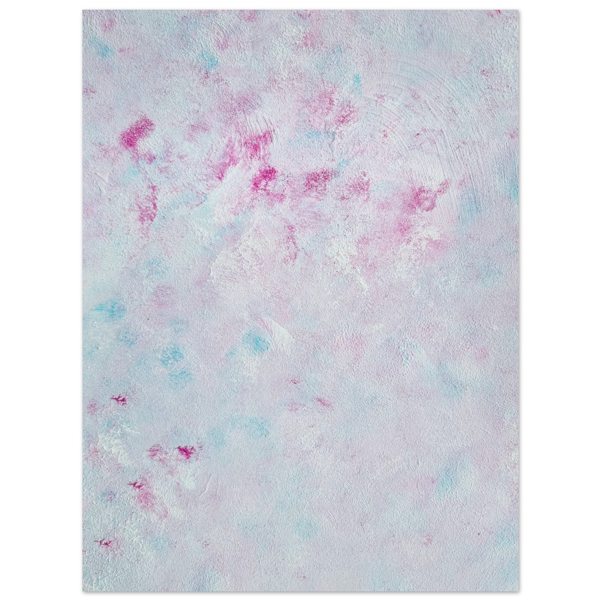 Pastel blue, Feel good one-of-a-kind colorful abstract art poster created from an original painting by up-and-coming scandinavian artist Jeanette Haga as decor against a white wall
