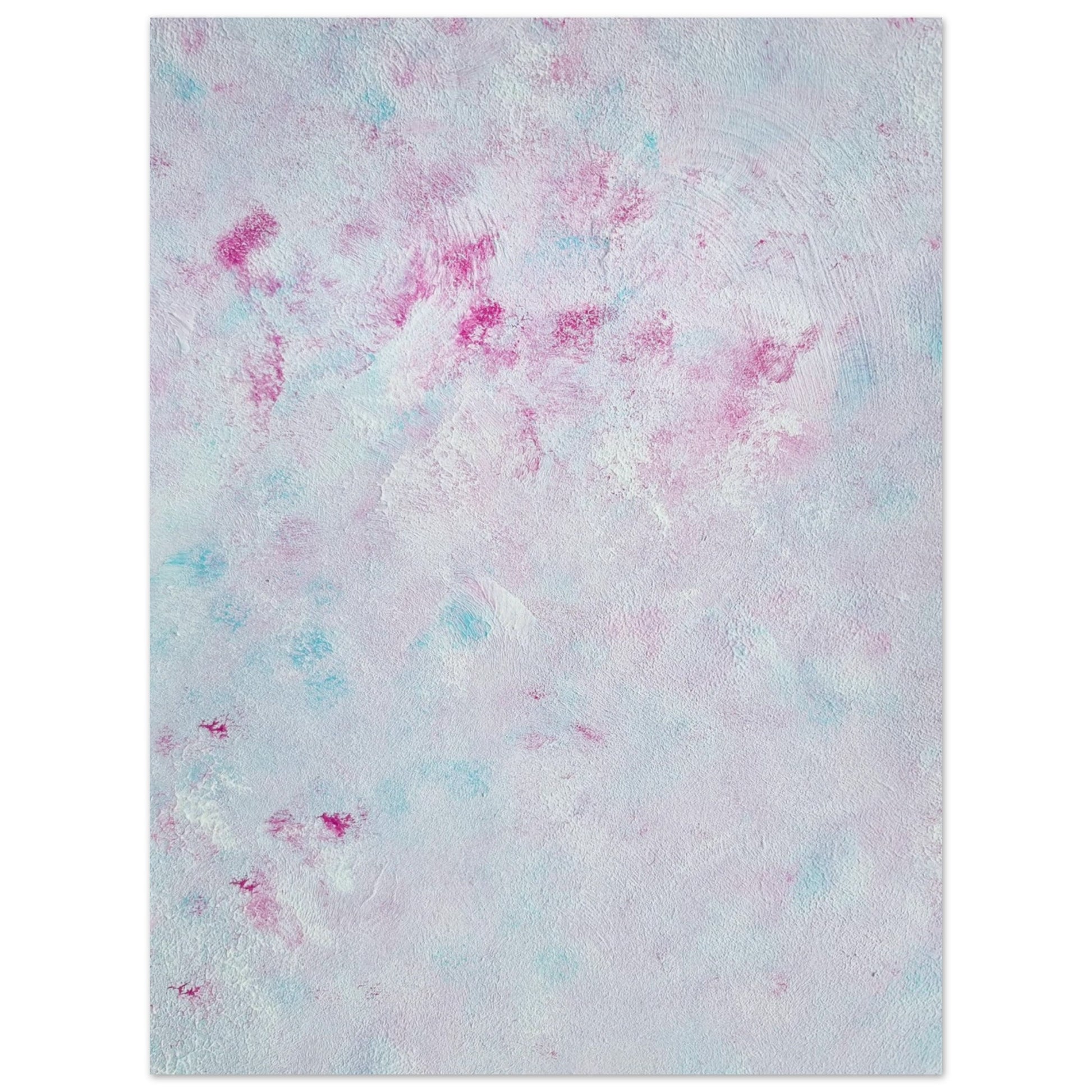 Pastel blue, Feel good one-of-a-kind colorful abstract art poster created from an original painting by up-and-coming scandinavian artist Jeanette Haga as decor against a white wall