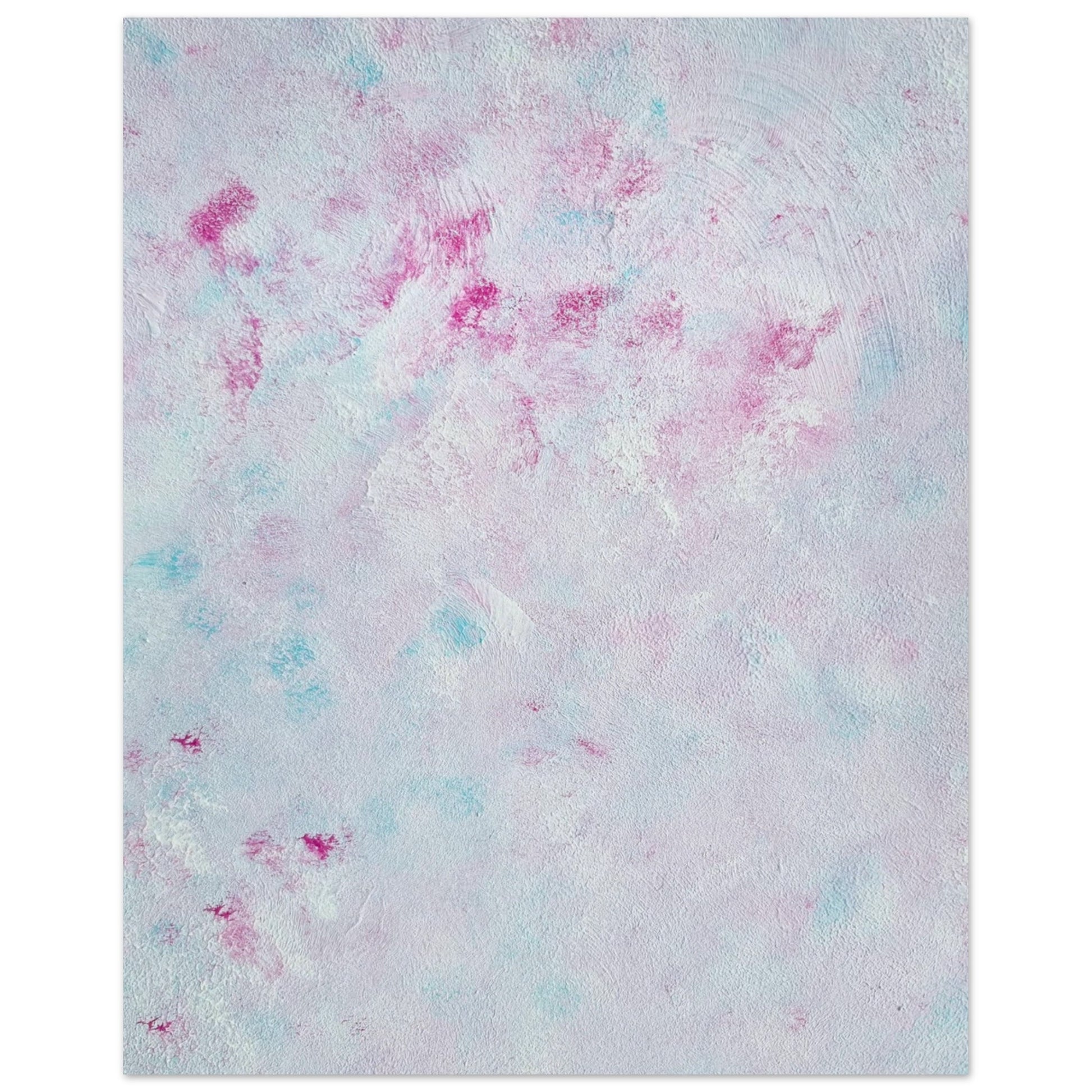 Pastel blue, Feel good one-of-a-kind colorful abstract art poster created from an original painting by up-and-coming scandinavian artist Jeanette Haga as decor against a white wall