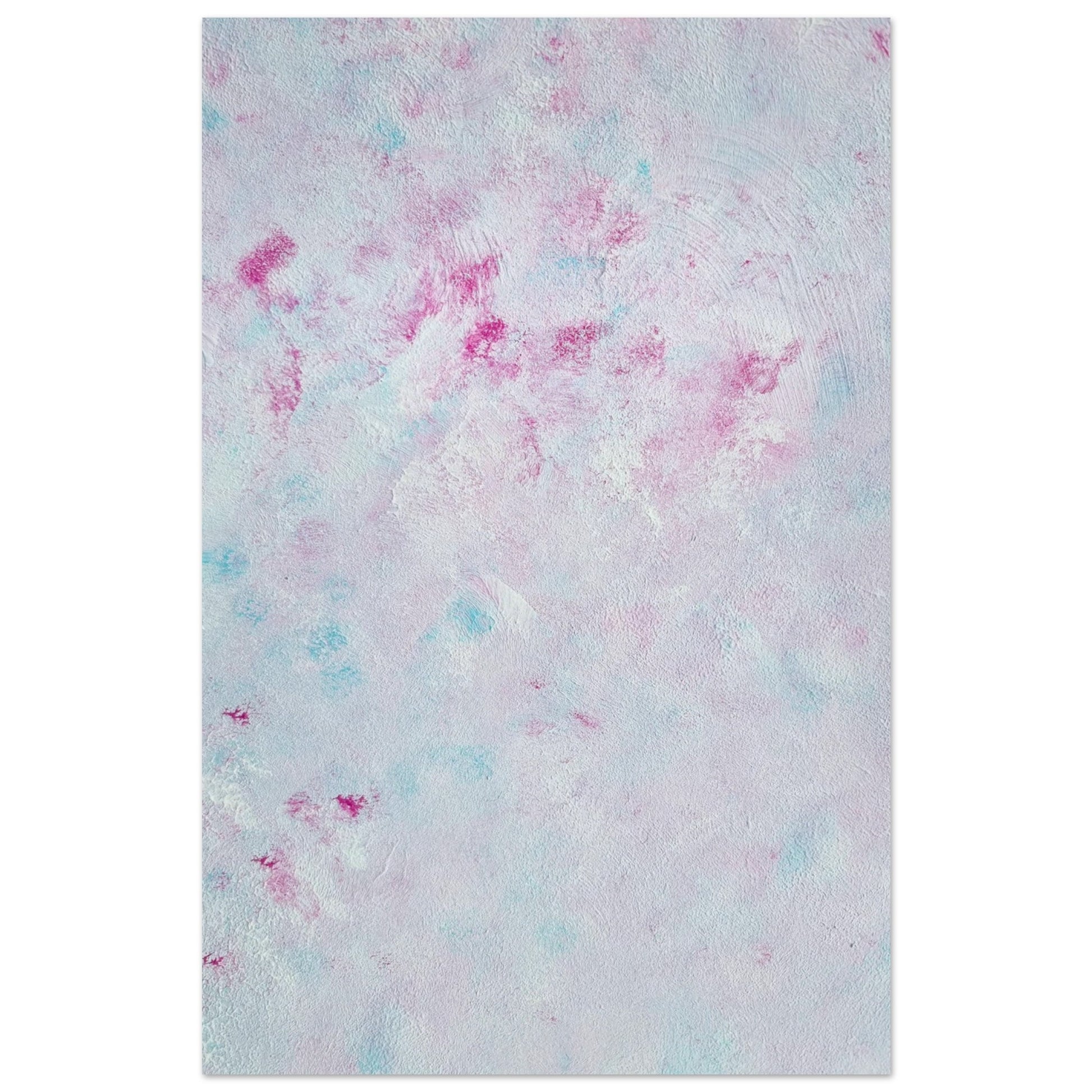 Pastel blue, Feel good one-of-a-kind colorful abstract art poster created from an original painting by up-and-coming scandinavian artist Jeanette Haga as decor against a white wall