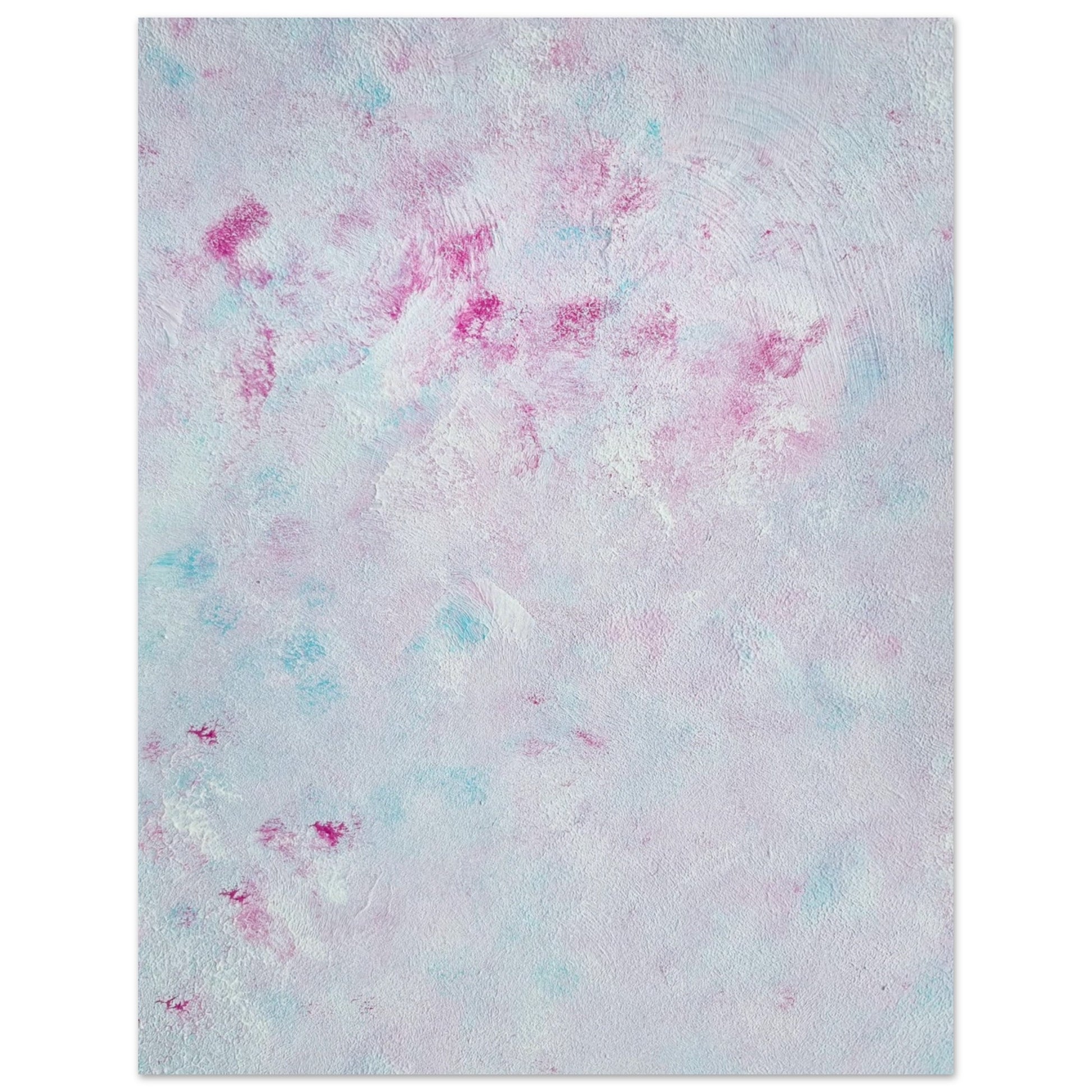 Pastel blue, Feel good one-of-a-kind colorful abstract art poster created from an original painting by up-and-coming scandinavian artist Jeanette Haga as decor against a white wall