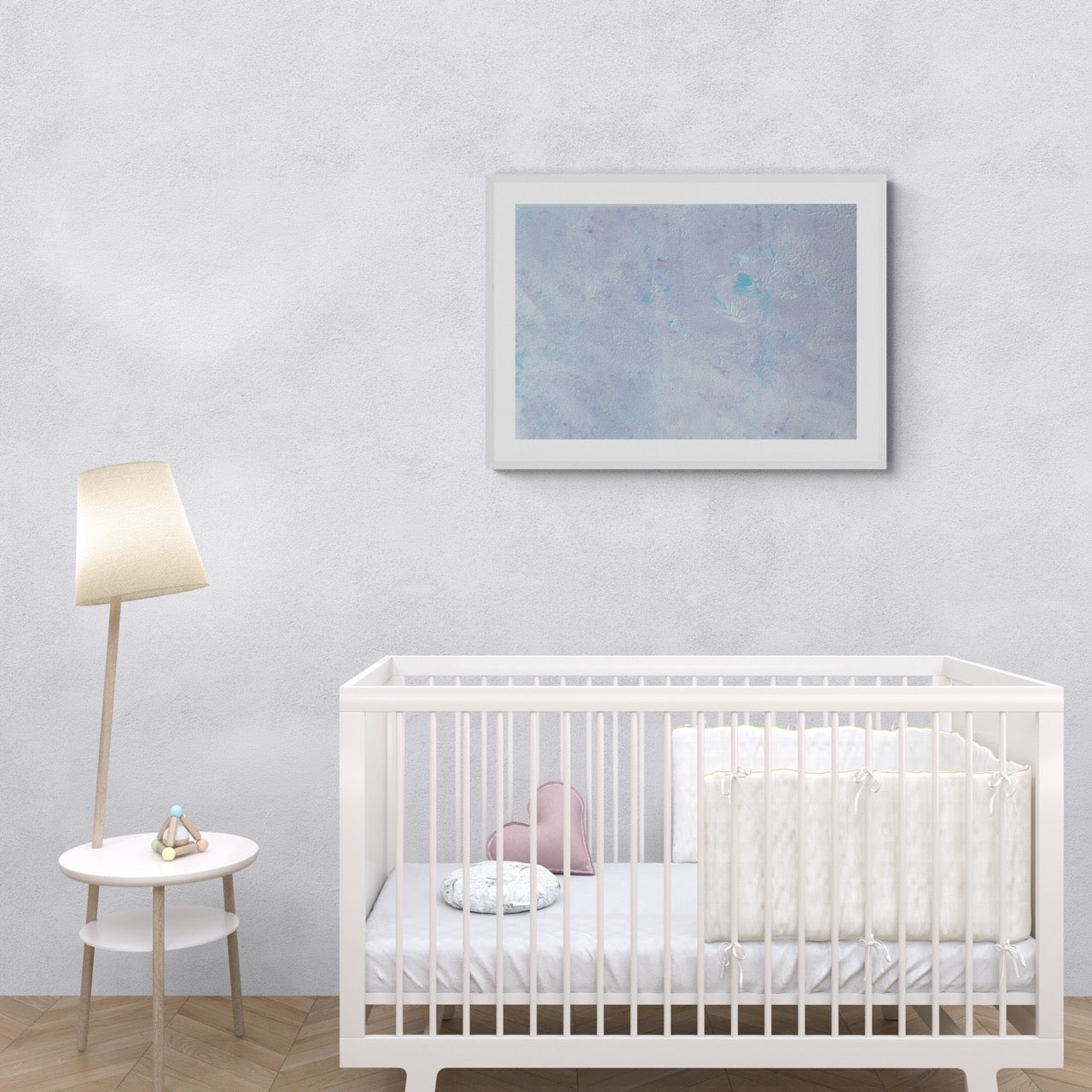Pastel blue, Feel good one-of-a-kind colorful abstract art poster created from an original painting by up-and-coming scandinavian artist Jeanette Haga as decor in a modern home