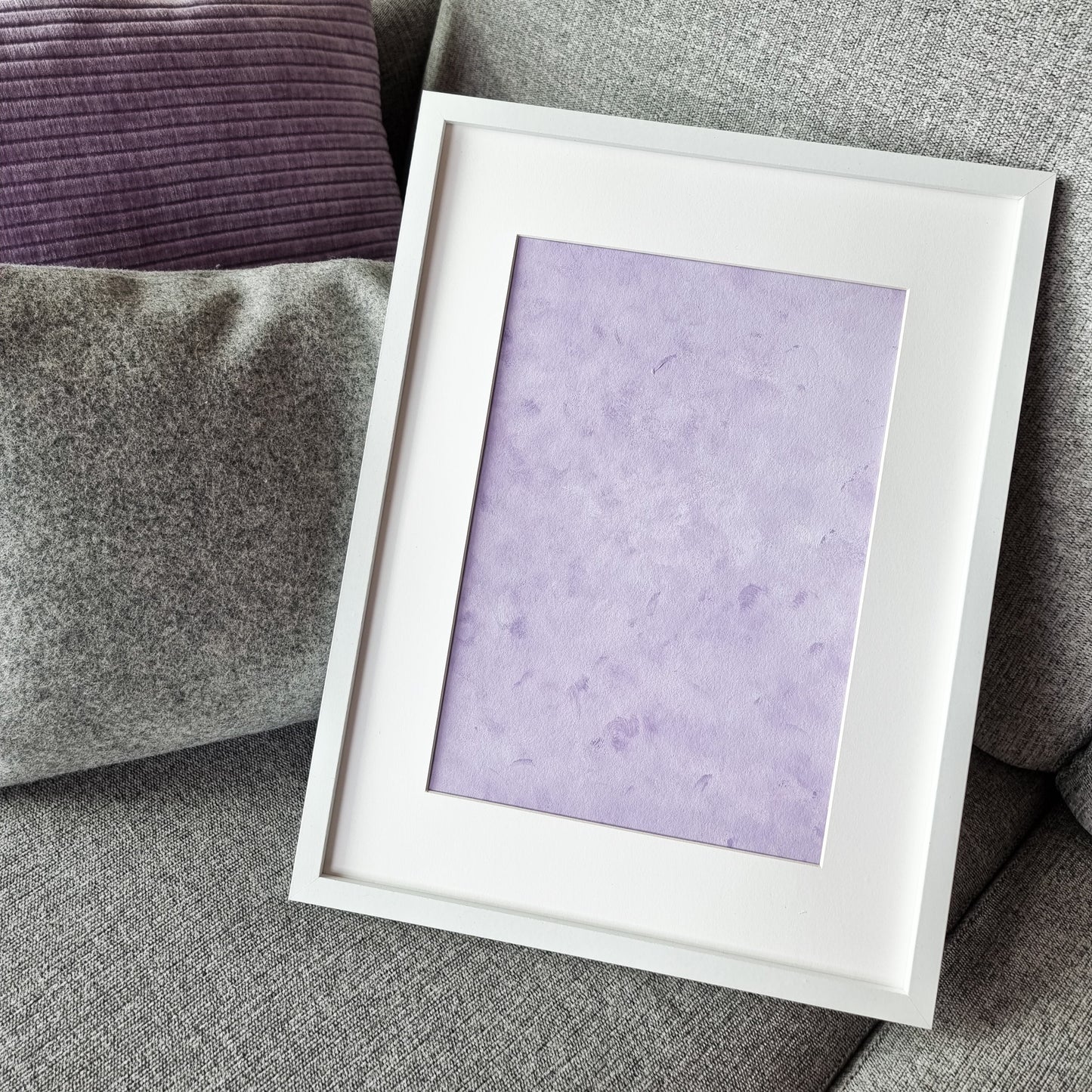 Purple, Feel good one-of-a-kind colorful original abstract art created by up-and-coming scandinavian artist Jeanette Haga as decor in a modern home