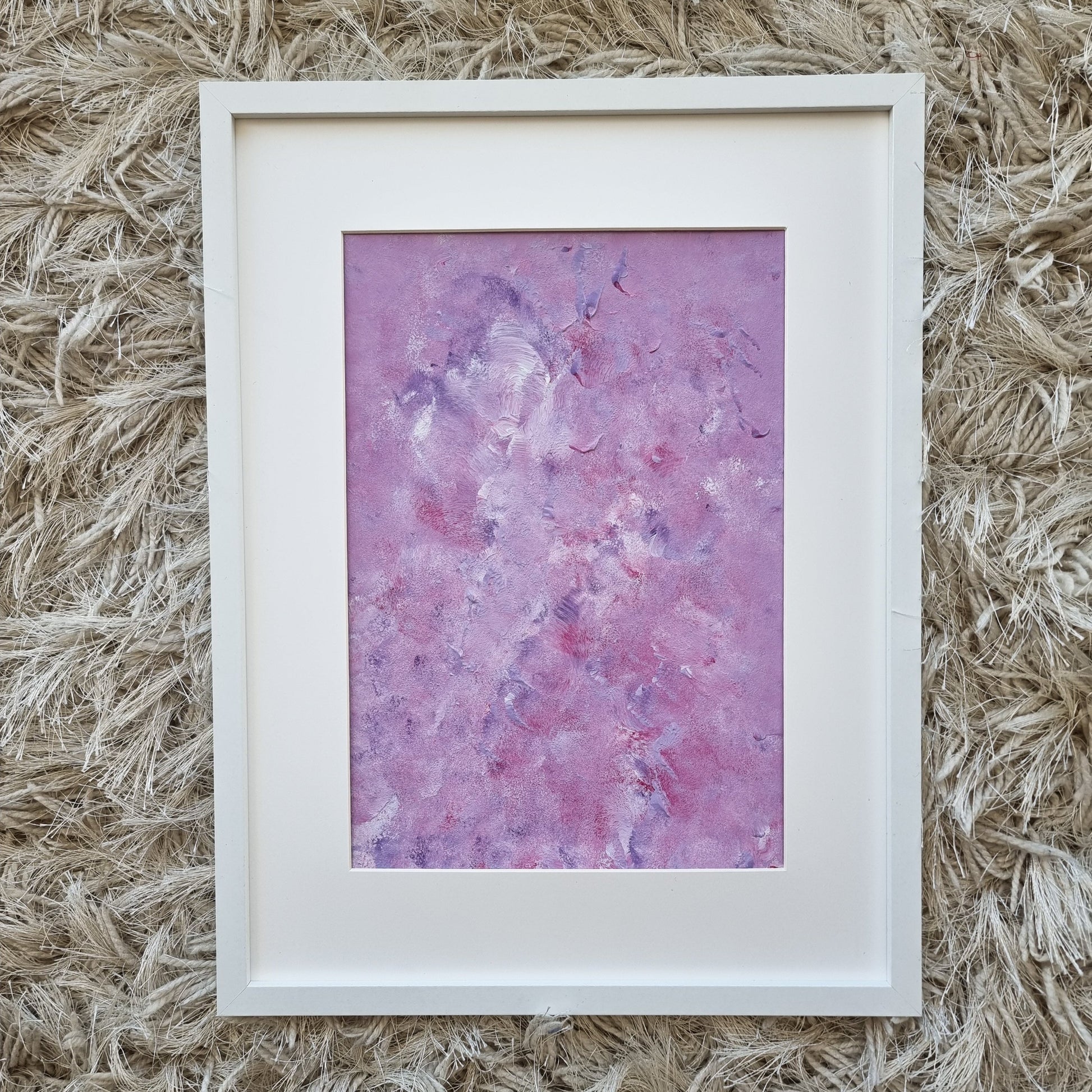 purple, Feel good one of one-of-a-kind colorful original abstract art created by up-and-coming scandinavian artist Jeanette Haga as decor in a modern home