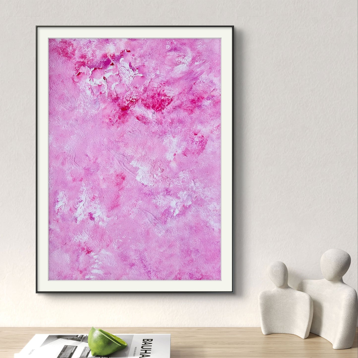 Bright red and white one-of-a-kind original acrylic feel-good Scandinavian art painted by Jeanette Haga towards hanging in a and modern, stylish home