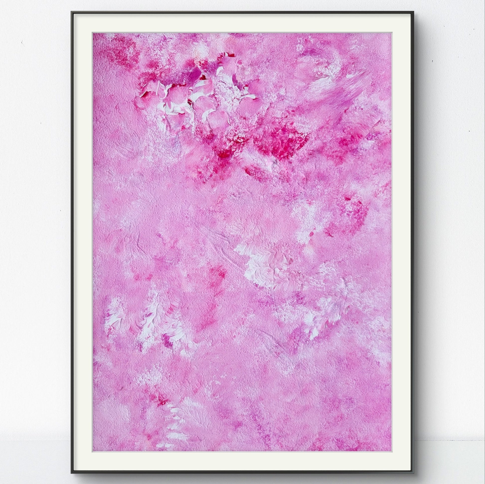 Bright red and white one-of-a-kind original acrylic feel-good Scandinavian art painted by Jeanette Haga towards a white background
