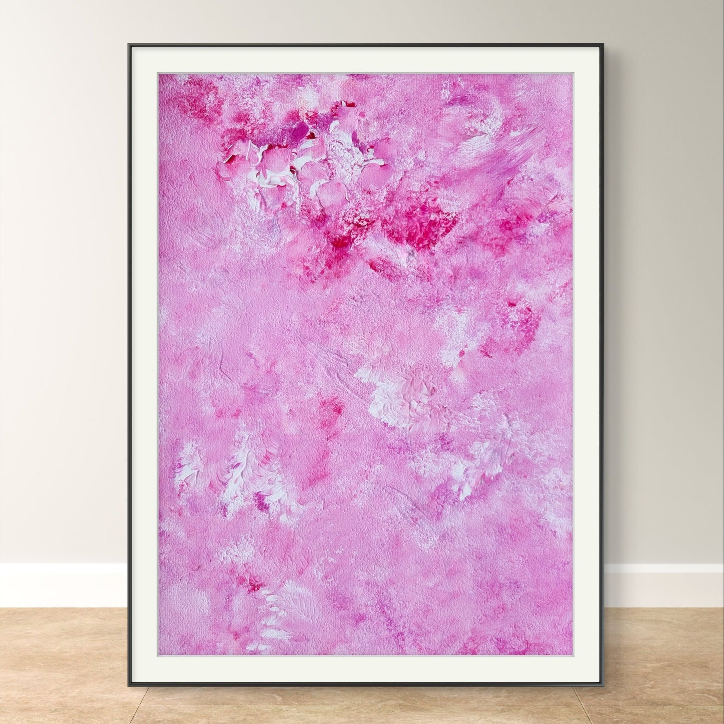 Bright red and white one-of-a-kind original acrylic feel-good Scandinavian art painted by Jeanette Haga towards hanging in a modern home