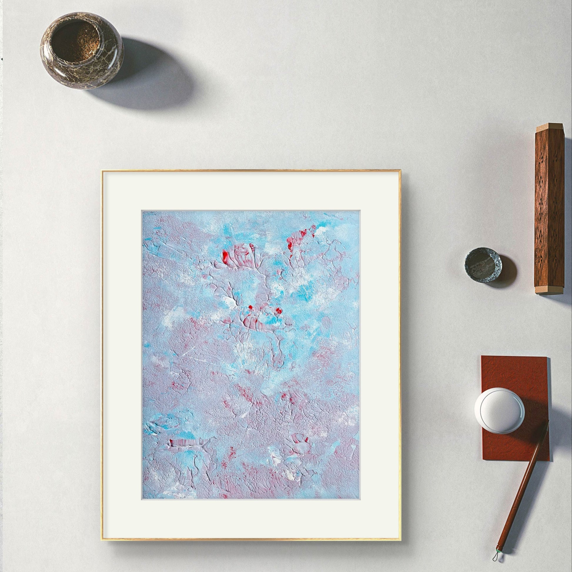 turqouise_white_and_red, Feel good one of one-of-a-kind colorful original abstract art created by up-and-coming artist Jeanette Haga as decor for modern homes