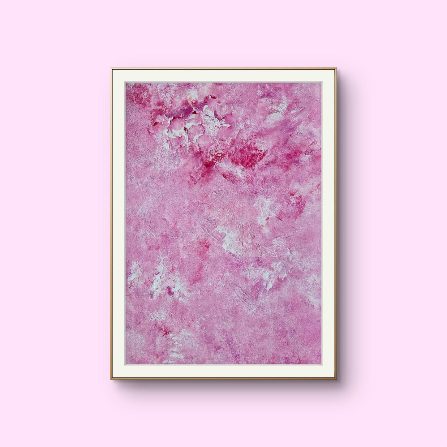 Bright red and white one-of-a-kind original acrylic feel-good Scandinavian art painted by Jeanette Haga towards a pink background