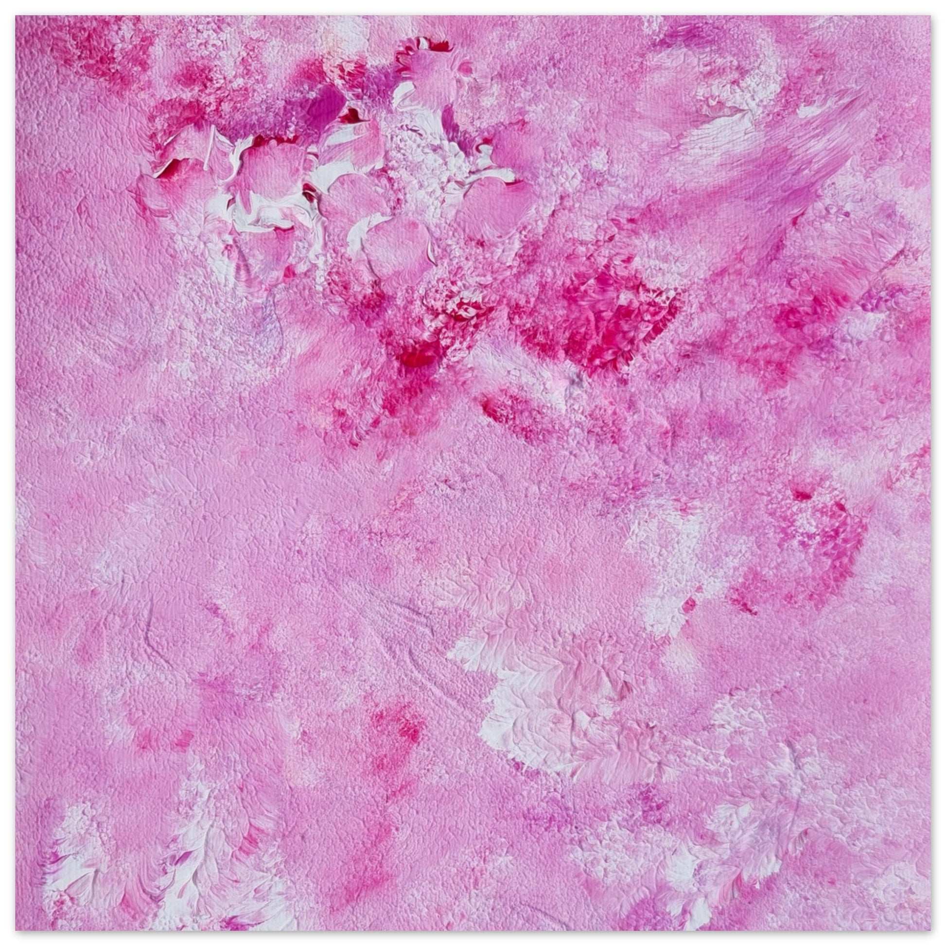 Vibrant Red and white Feel good one of one-of-a-kind colorful art poster based on original abstract art created by up-and-coming artist Scandinavian Jeanette Haga as decor for modern home on a white wall
