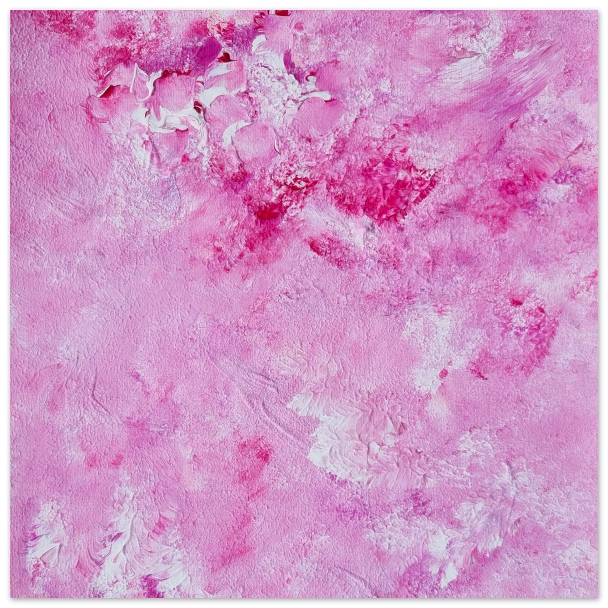 Vibrant Red and white Feel good one of one-of-a-kind colorful art poster based on original abstract art created by up-and-coming artist Scandinavian Jeanette Haga as decor for modern home on a white wall