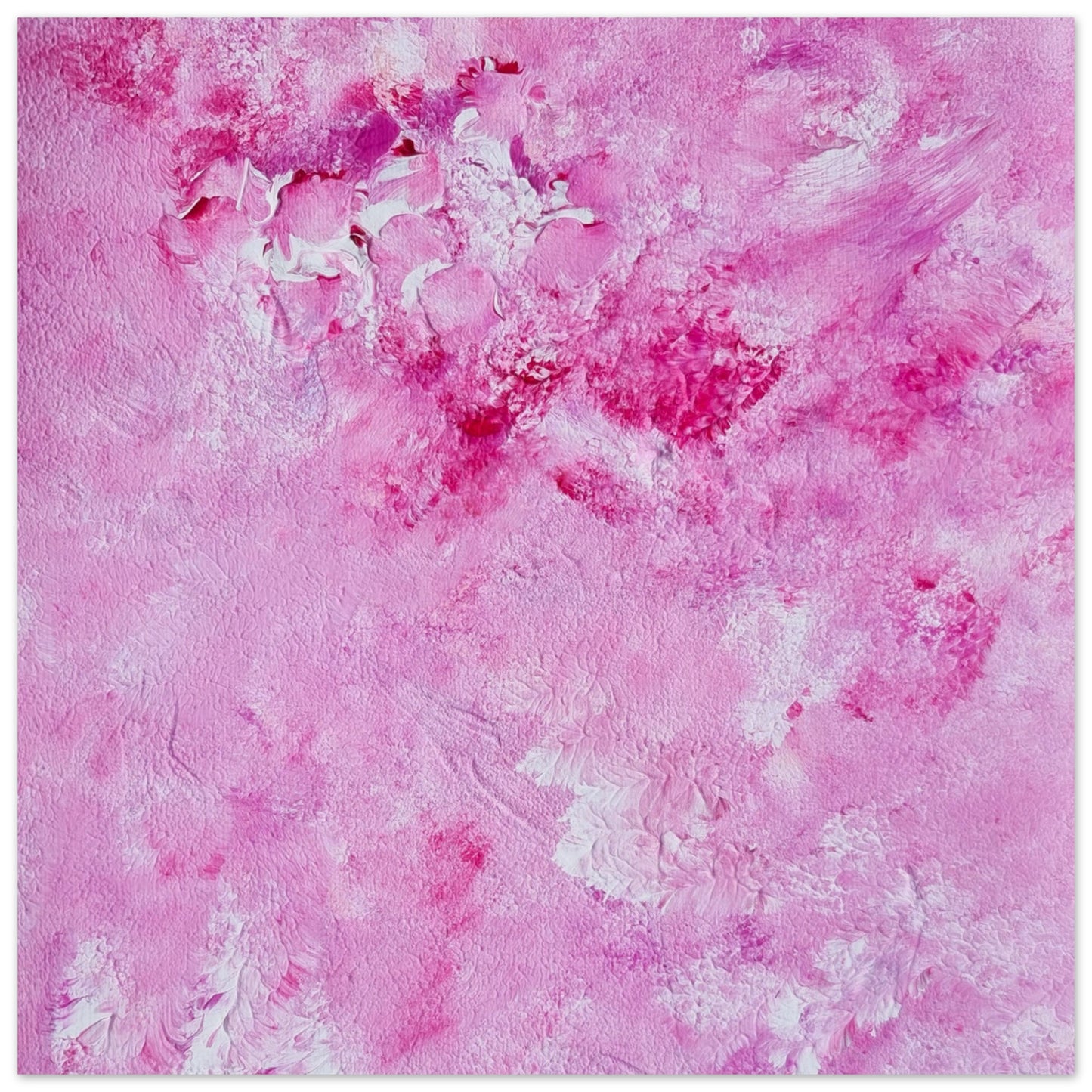 Vibrant Red and white Feel good one of one-of-a-kind colorful art poster based on original abstract art created by up-and-coming artist Scandinavian Jeanette Haga as decor for modern home on a white wall