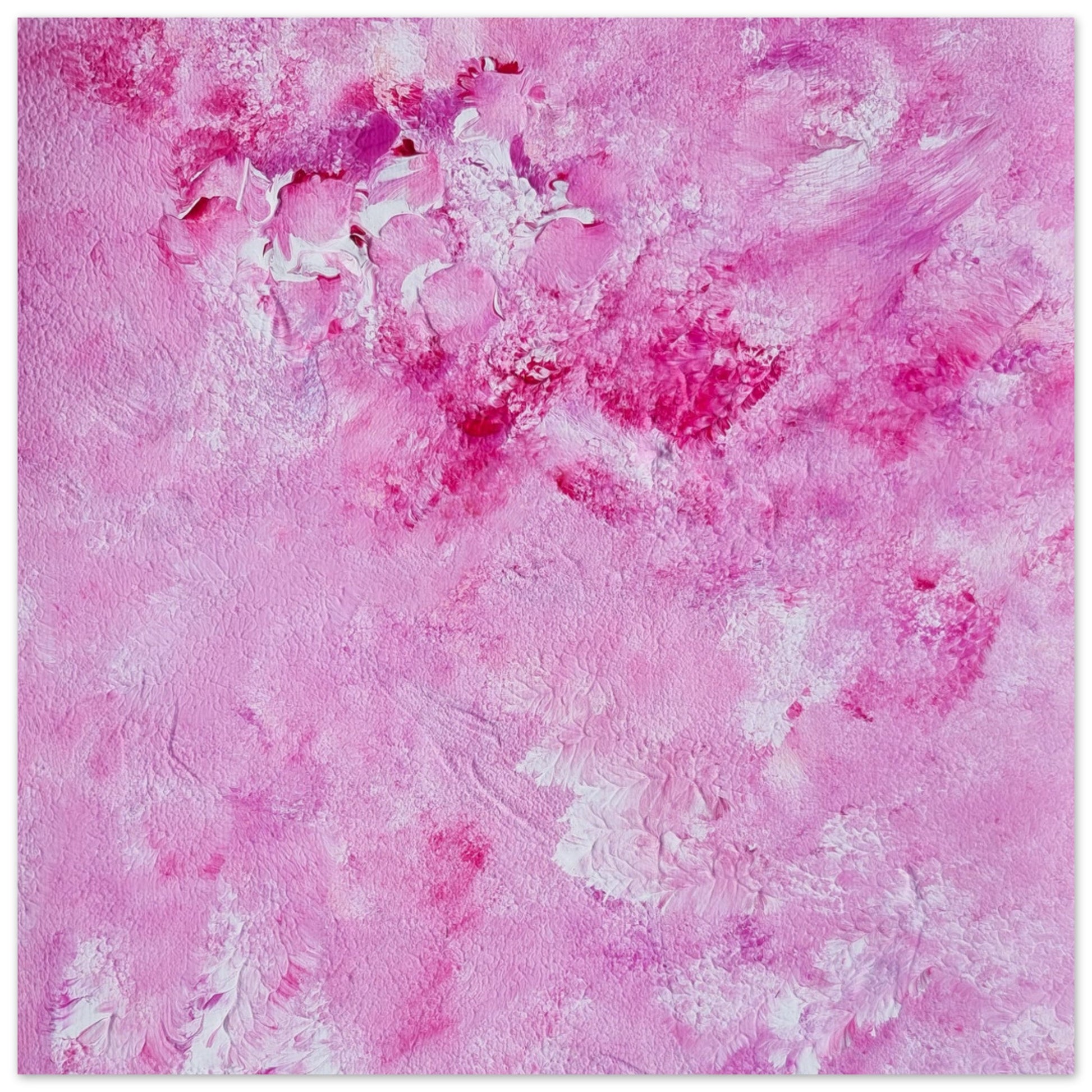 Vibrant Red and white Feel good one of one-of-a-kind colorful art poster based on original abstract art created by up-and-coming artist Scandinavian Jeanette Haga as decor for modern home on a white wall