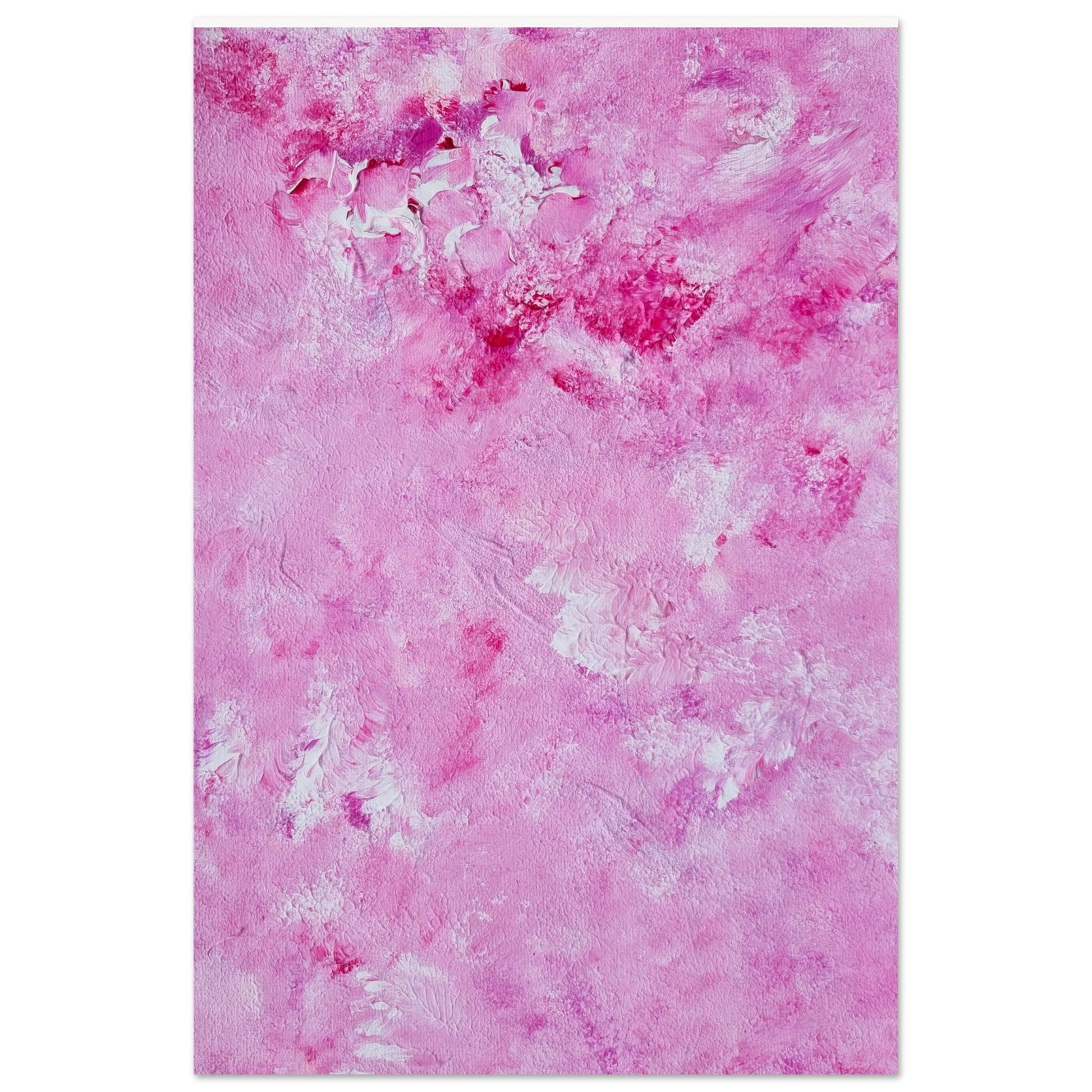 Vibrant Red and white Feel good one of one-of-a-kind colorful art poster based on original abstract art created by up-and-coming artist Scandinavian Jeanette Haga as decor for modern home on a white wall