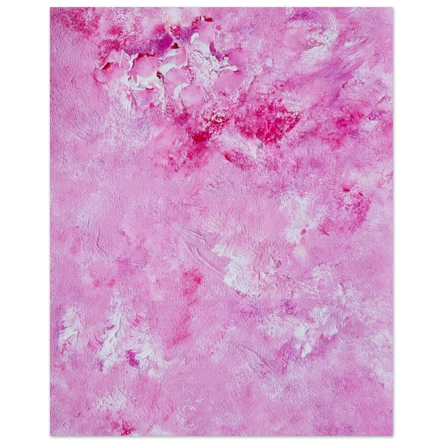 Vibrant Red and white Feel good one of one-of-a-kind colorful art poster based on original abstract art created by up-and-coming artist Scandinavian Jeanette Haga as decor for modern home on a white wall