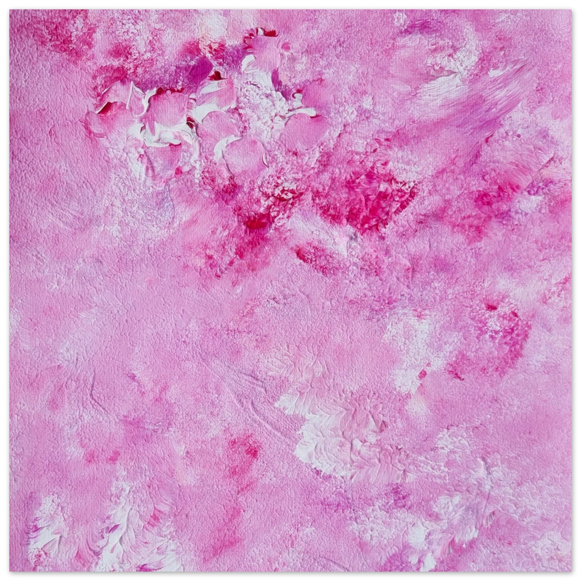 Vibrant Red and white Feel good one of one-of-a-kind colorful art poster based on original abstract art created by up-and-coming artist Scandinavian Jeanette Haga as decor for modern home on a white wall