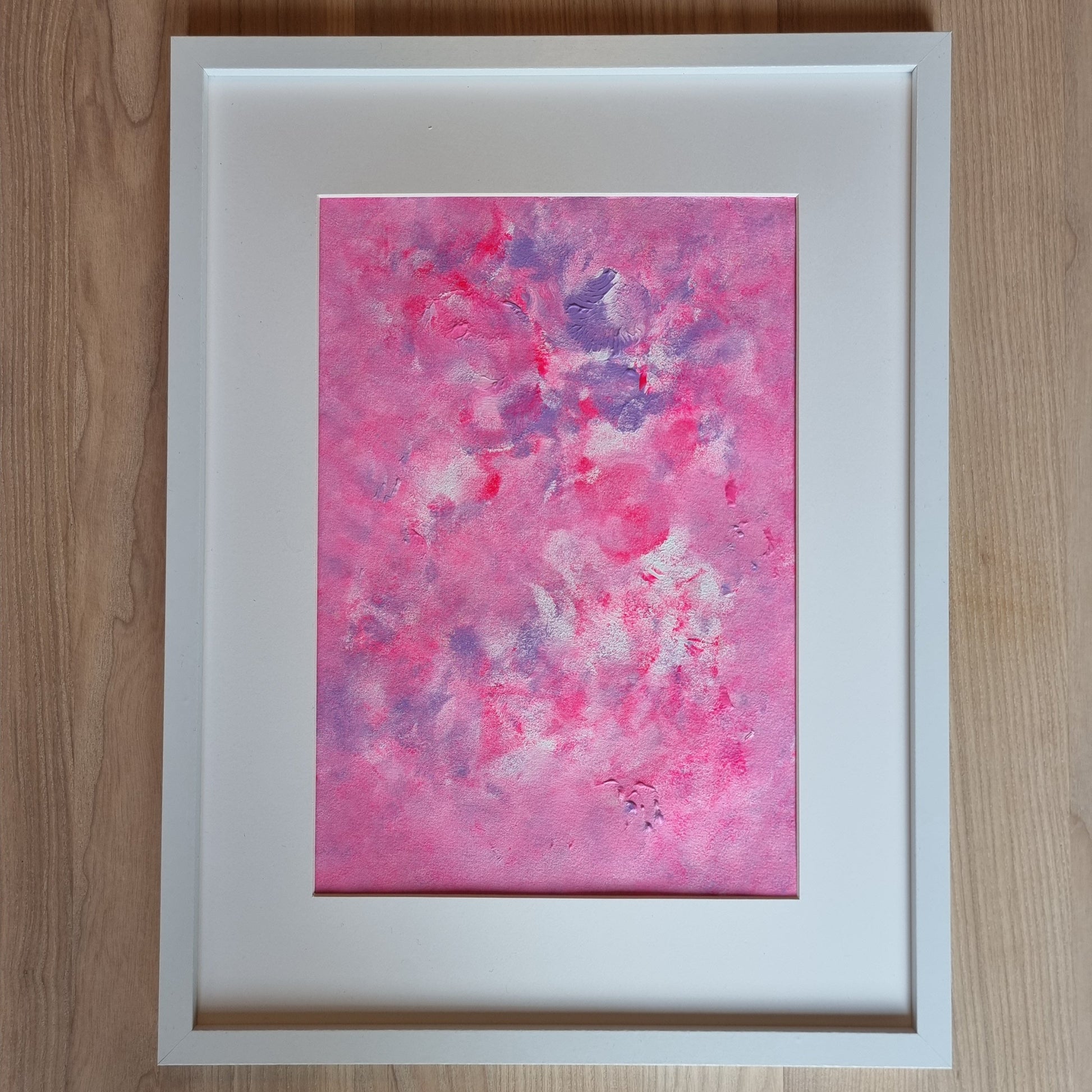 Bright pink, feel-good one of a kind colorful original abstract art created by up-and-coming Scandinavian artist Jeanette Haga as decor for modern homes