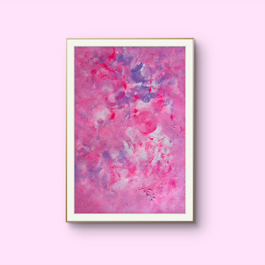 Bright pink, feel good one of a kind colorful original abstract art created by up and coming Scandinavian artist Jeanette Haga as decor for modern homes