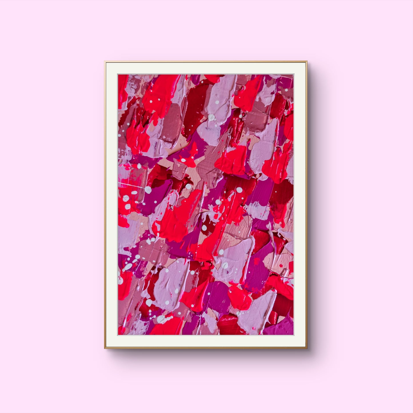 Bright pink Feel good one of one-of-a-kind colorful original abstract art created by up-and-coming artist Jeanette Haga as decor for modern homes
