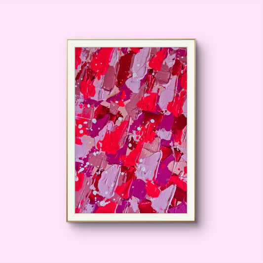 Bright pink Feel good one of one-of-a-kind colorful original abstract art created by up-and-coming artist Jeanette Haga as decor for modern homes