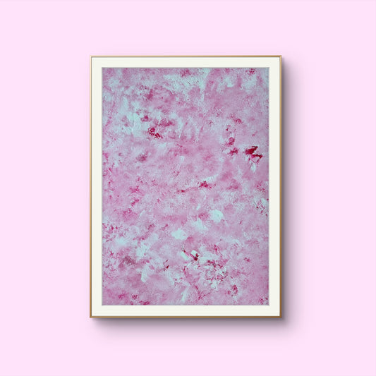 Vibrant Red and white Feel good one of one-of-a-kind colorful art poster based on original abstract art created by up-and-coming artist Scandinavian Jeanette Haga as decor for modern home towards a pink background