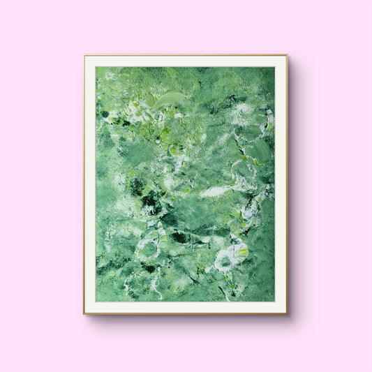Green, Feel good one of one-of-a-kind colorful original abstract art created by up-and-coming artist Jeanette Haga as decor for modern homes