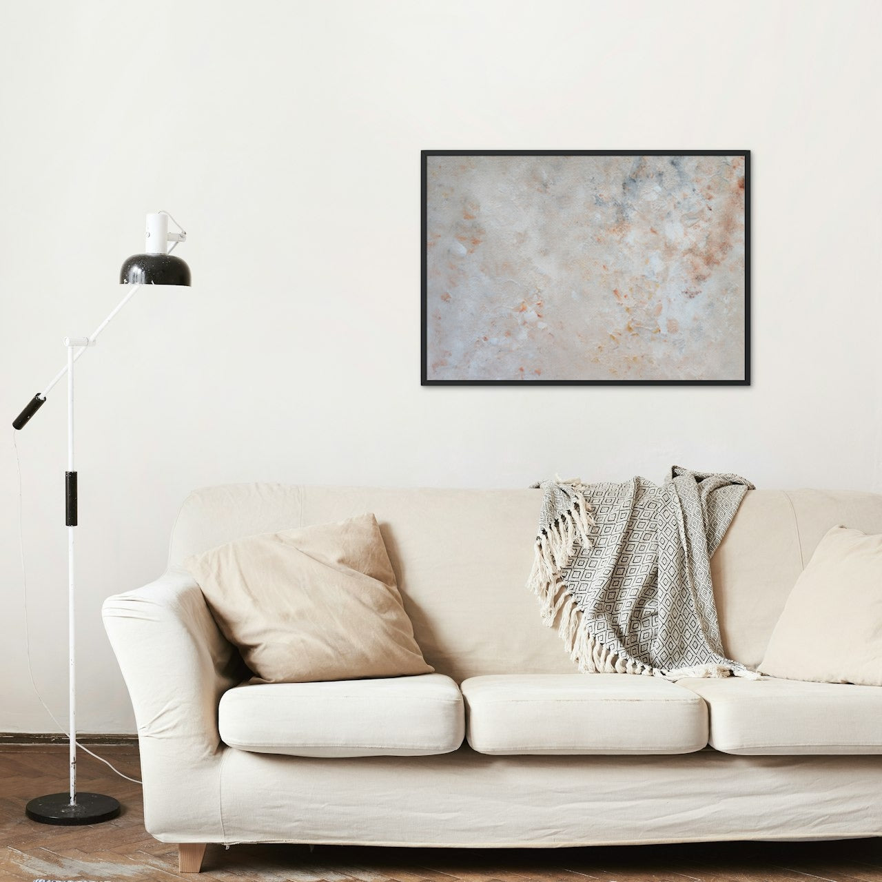 beige, brown and gold, Feel good one of one-of-a-kind colorful art poster based on original abstract art created by up-and-coming artist Jeanette Haga as decor for modern home