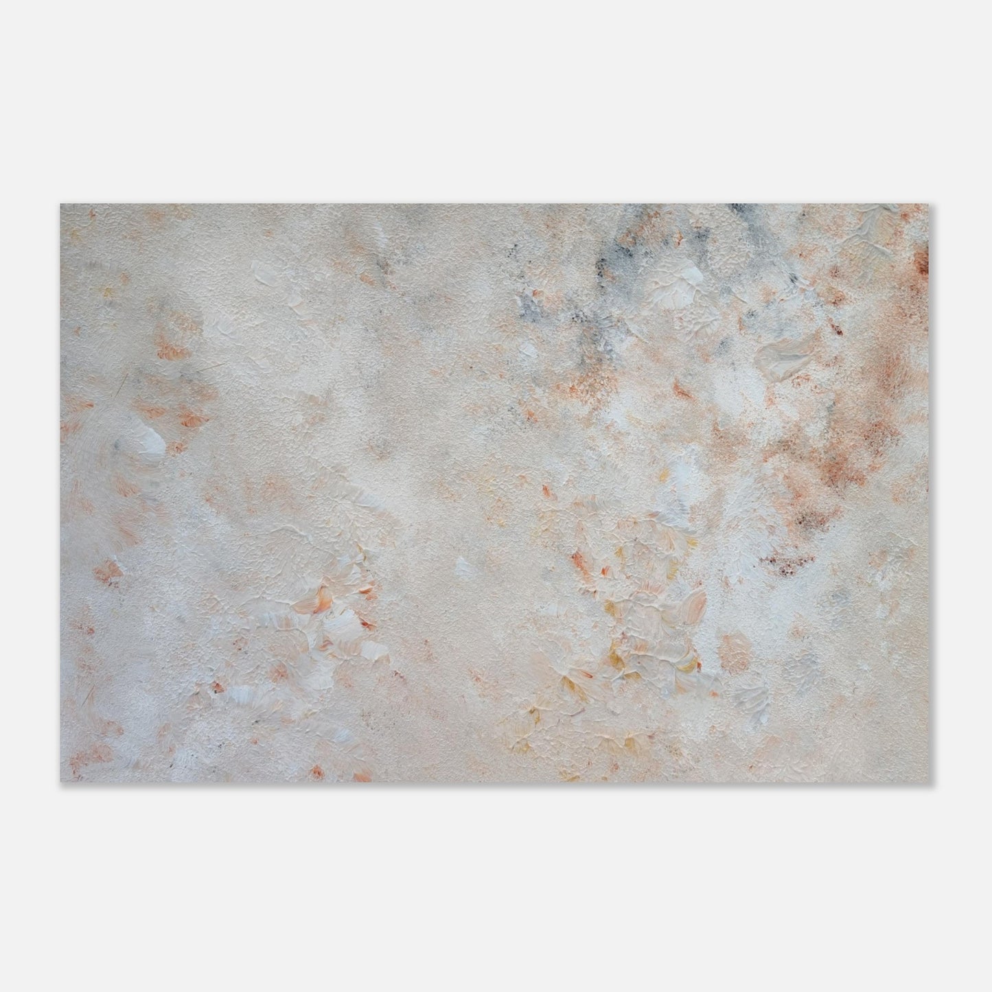 beige, brown and gold, Feel good one of one-of-a-kind colorful art poster based on original abstract art created by up-and-coming artist Jeanette Haga as decor for modern home on a white wall