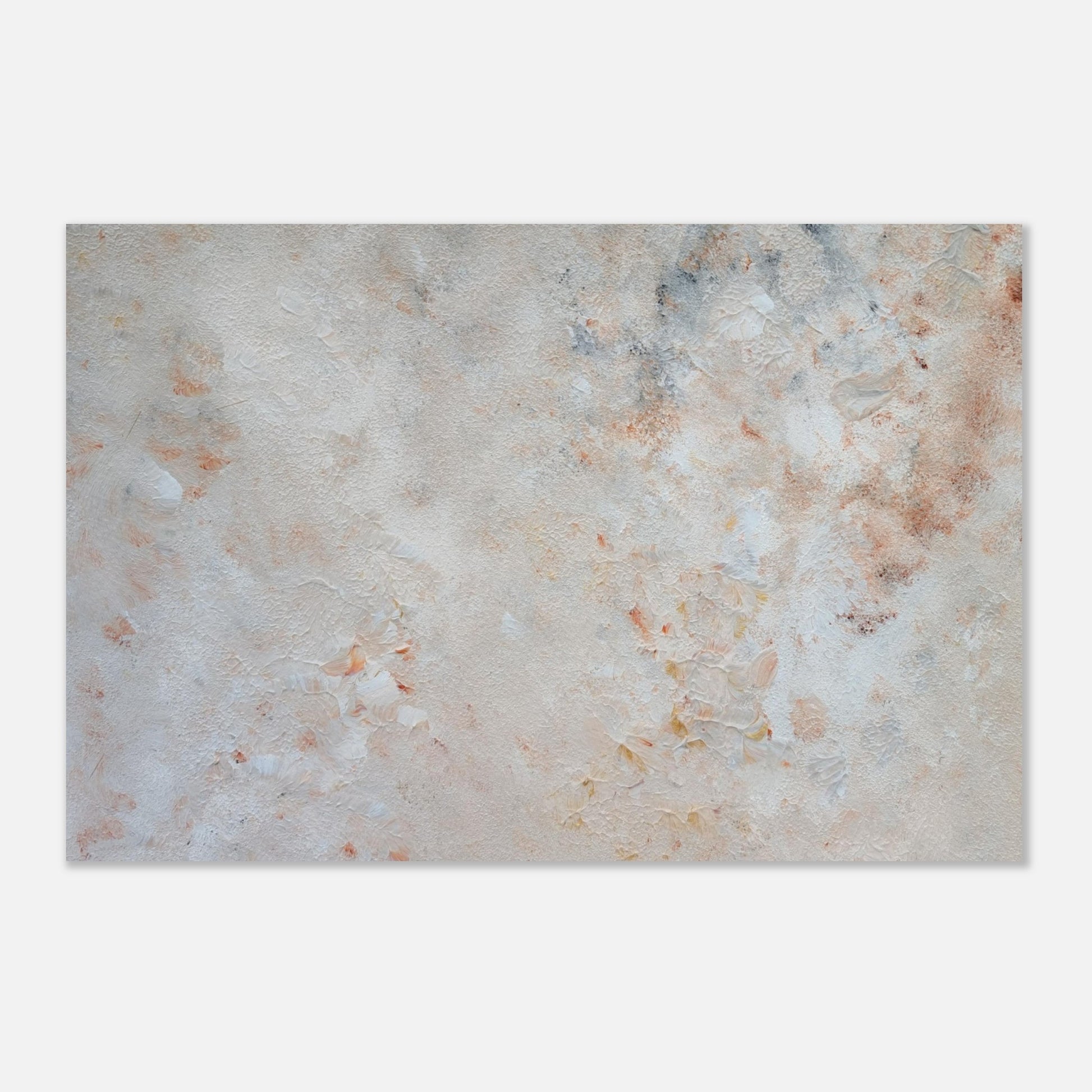 beige, brown and gold, Feel good one of one-of-a-kind colorful art poster based on original abstract art created by up-and-coming artist Jeanette Haga as decor for modern home on a white wall