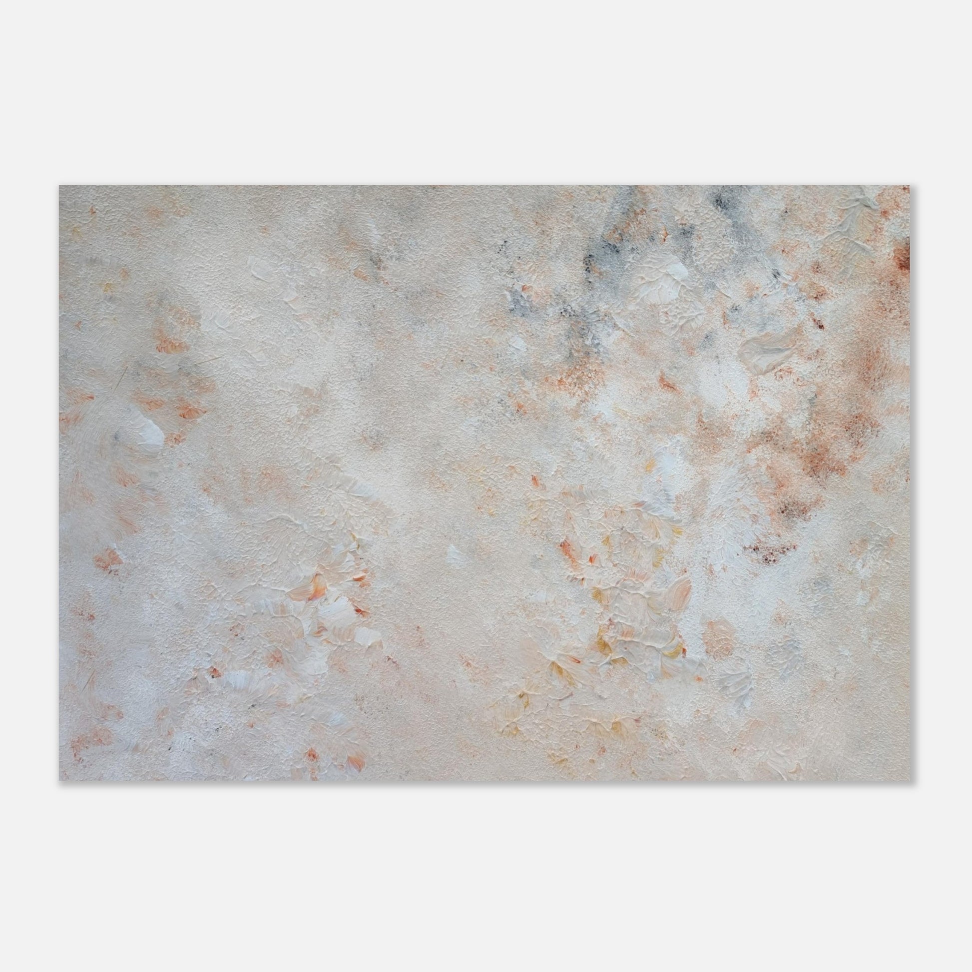 beige, brown and gold, Feel good one of one-of-a-kind colorful art poster based on original abstract art created by up-and-coming artist Jeanette Haga as decor for modern home on a white wall