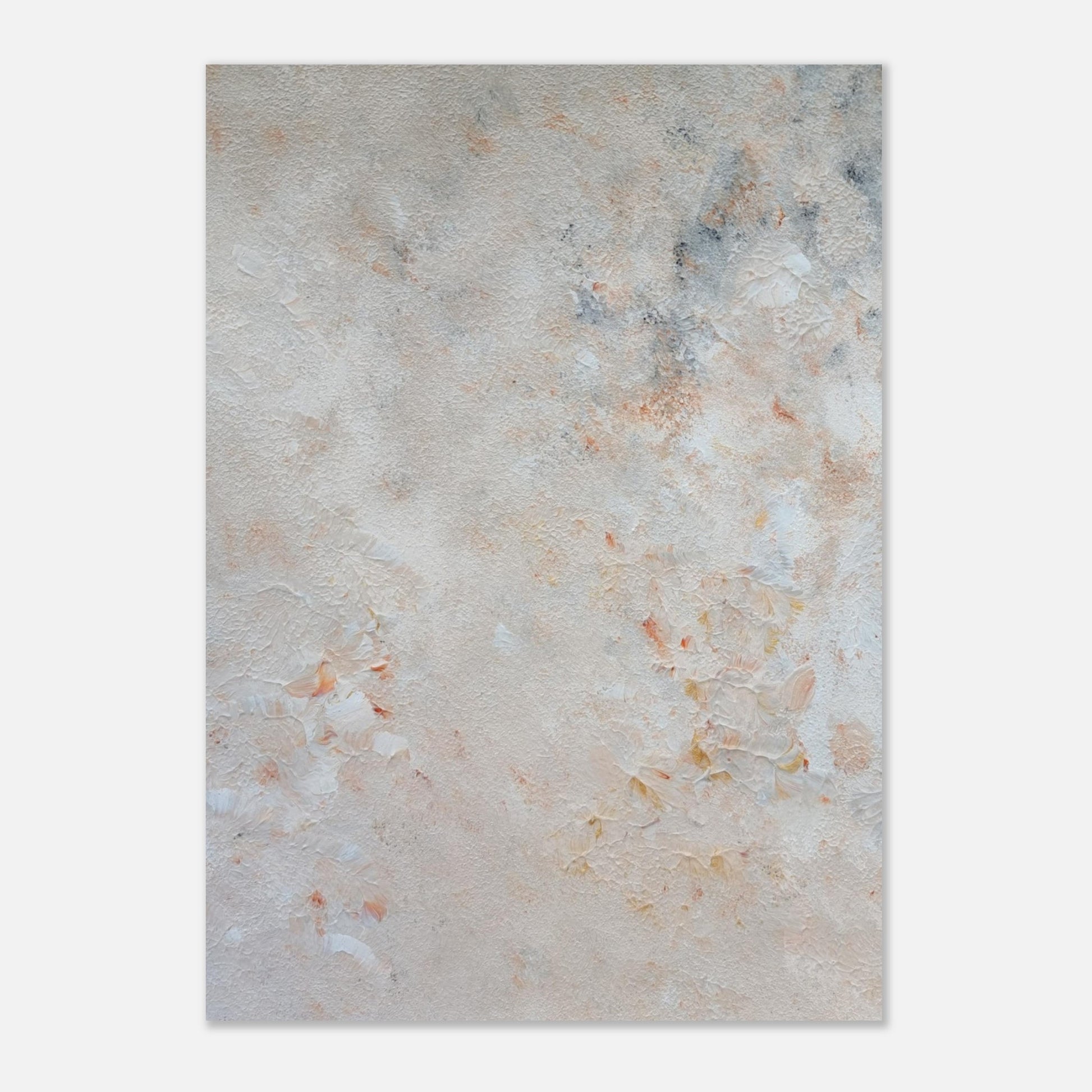 beige, brown and gold, Feel good one of one-of-a-kind colorful art poster based on original abstract art created by up-and-coming artist Jeanette Haga as decor for modern home on a white wall