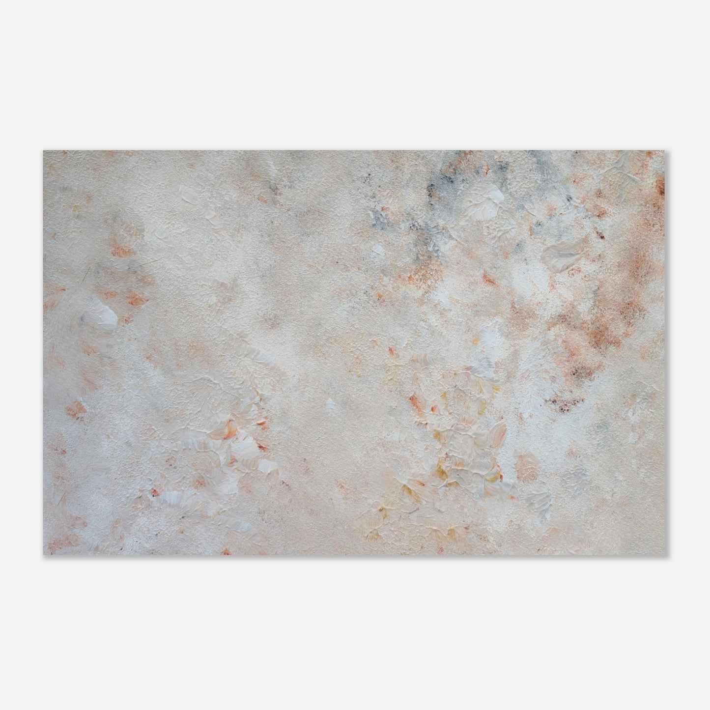 beige, brown and gold, Feel good one of one-of-a-kind colorful art poster based on original abstract art created by up-and-coming artist Jeanette Haga as decor for modern home on a white wall