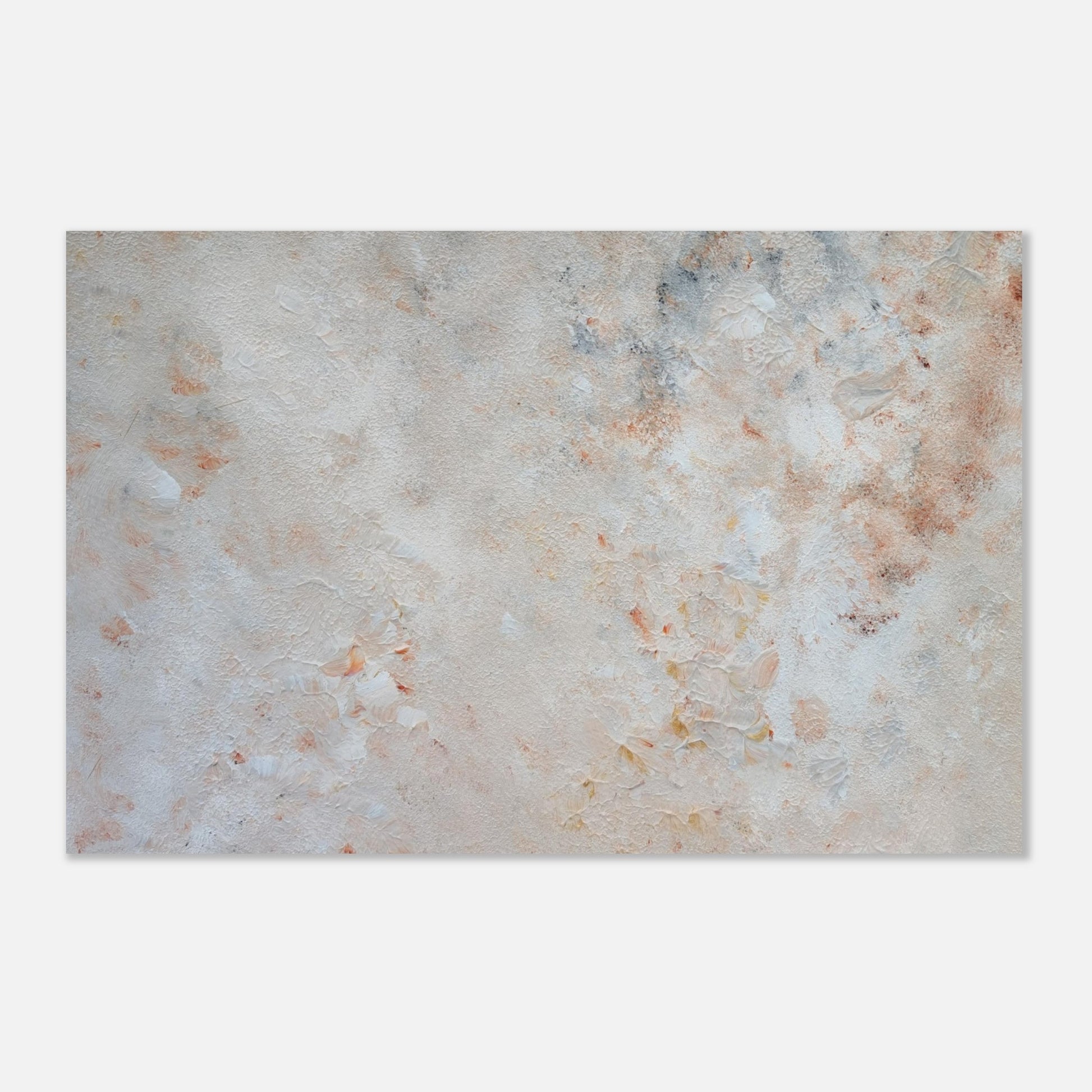 beige, brown and gold, Feel good one of one-of-a-kind colorful art poster based on original abstract art created by up-and-coming artist Jeanette Haga as decor for modern home on a white wall