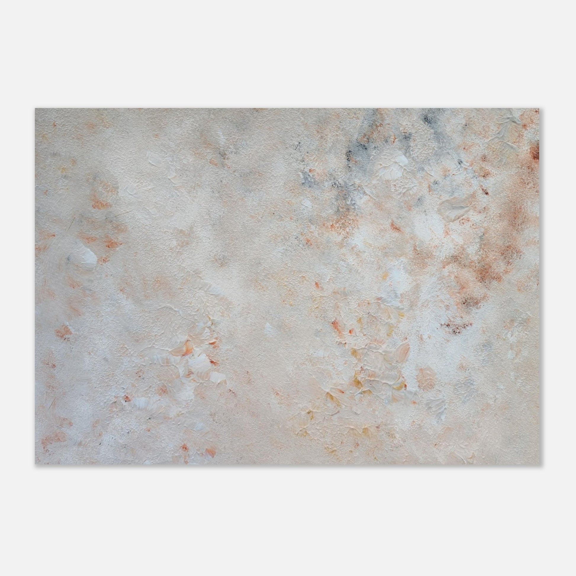 beige, brown and gold, Feel good one of one-of-a-kind colorful art poster based on original abstract art created by up-and-coming artist Jeanette Haga as decor for modern home on a white wall