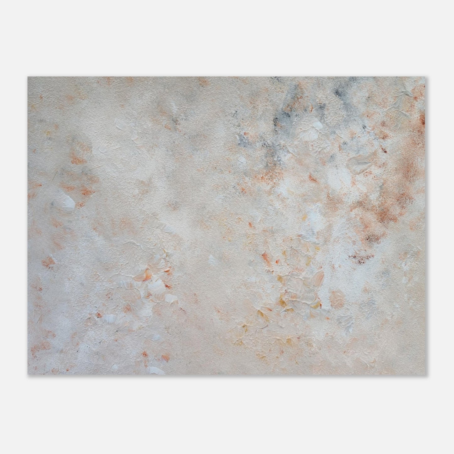 beige, brown and gold, Feel good one of one-of-a-kind colorful art poster based on original abstract art created by up-and-coming artist Jeanette Haga as decor for modern home on a white wall