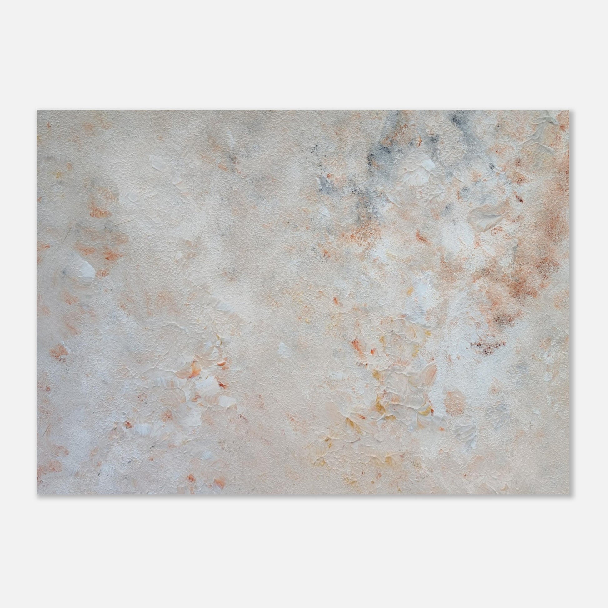 beige, brown and gold, Feel good one of one-of-a-kind colorful art poster based on original abstract art created by up-and-coming artist Jeanette Haga as decor for modern home on a white wall