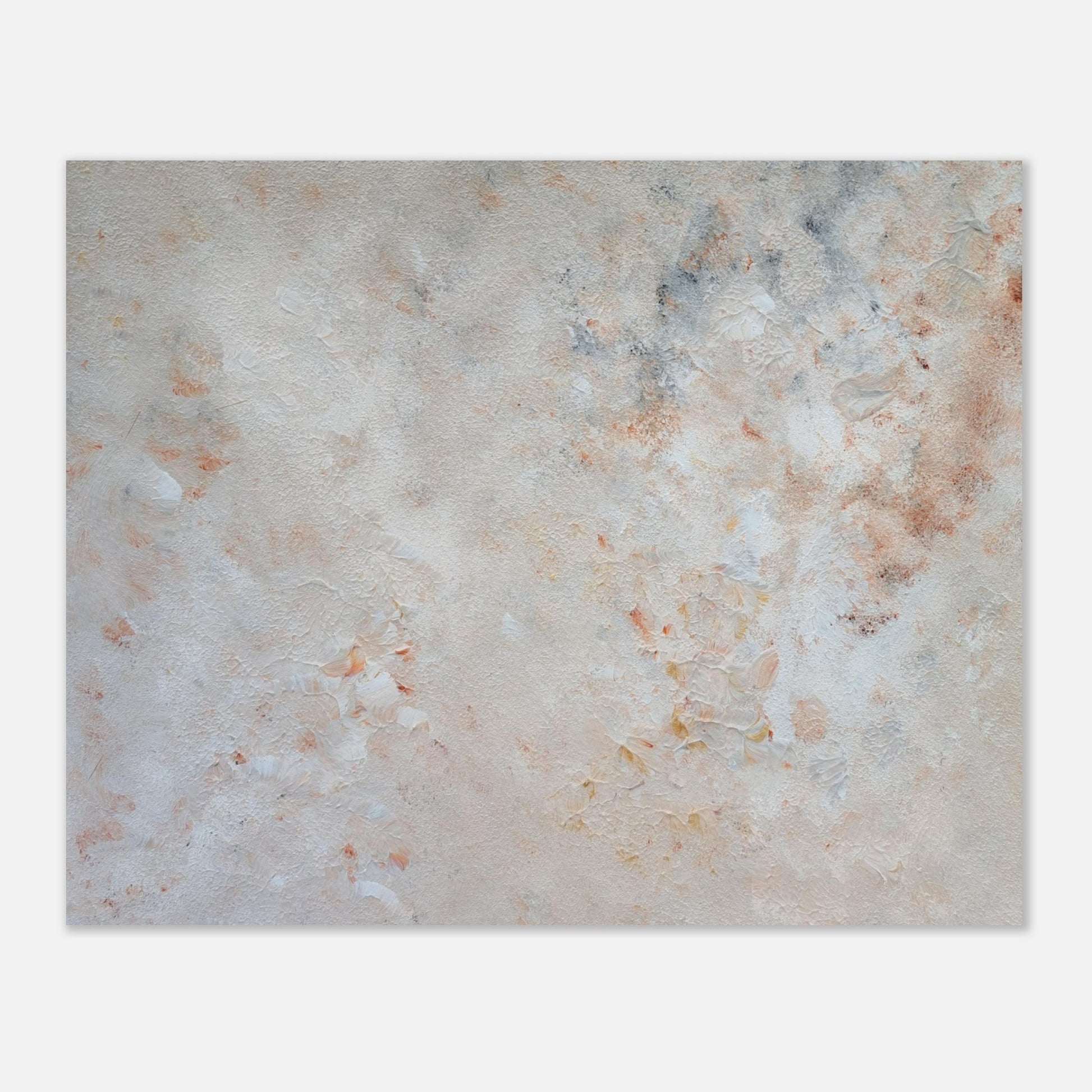 beige, brown and gold, Feel good one of one-of-a-kind colorful art poster based on original abstract art created by up-and-coming artist Jeanette Haga as decor for modern home on a white wall