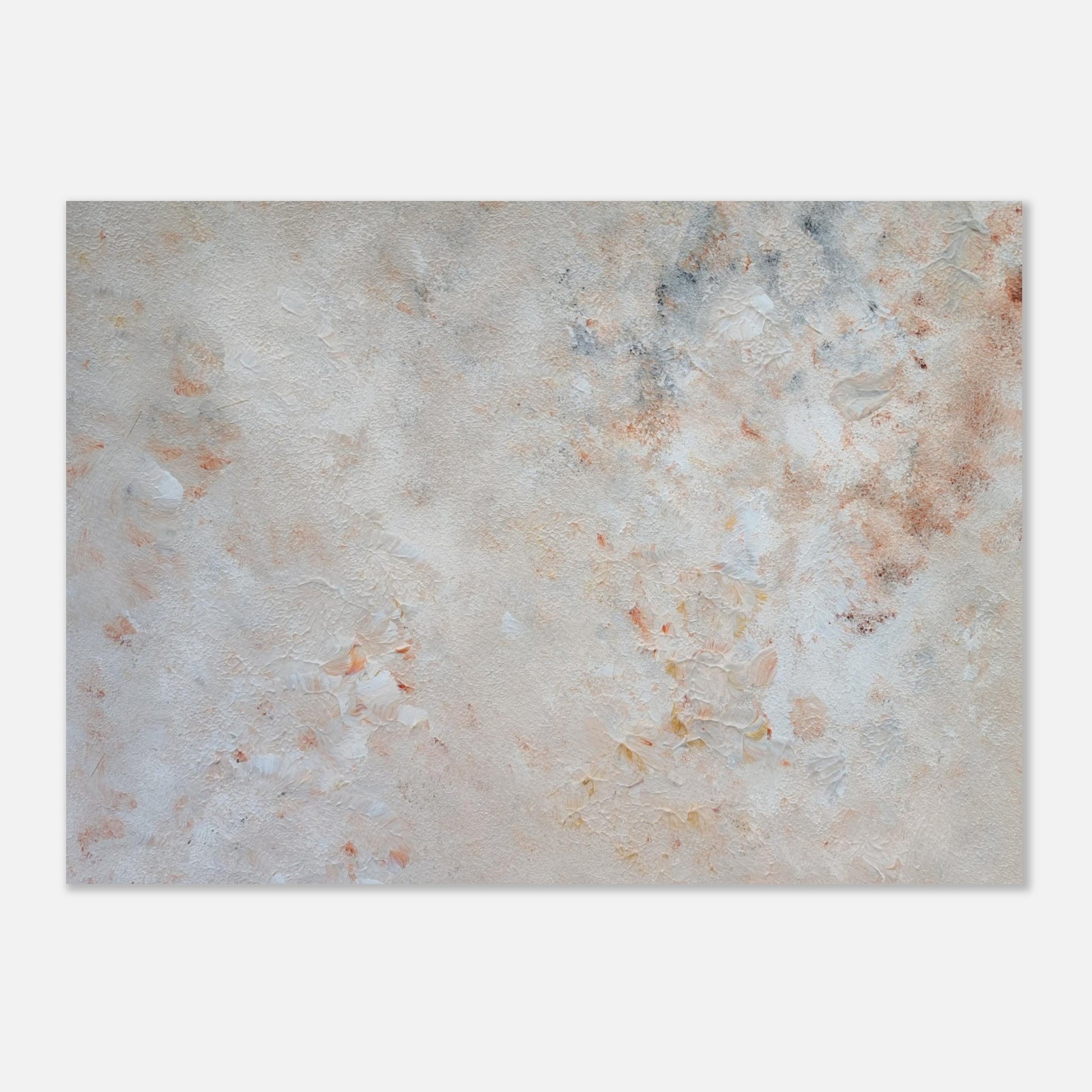 beige, brown and gold, Feel good one of one-of-a-kind colorful art poster based on original abstract art created by up-and-coming artist Jeanette Haga as decor for modern home on a white wall