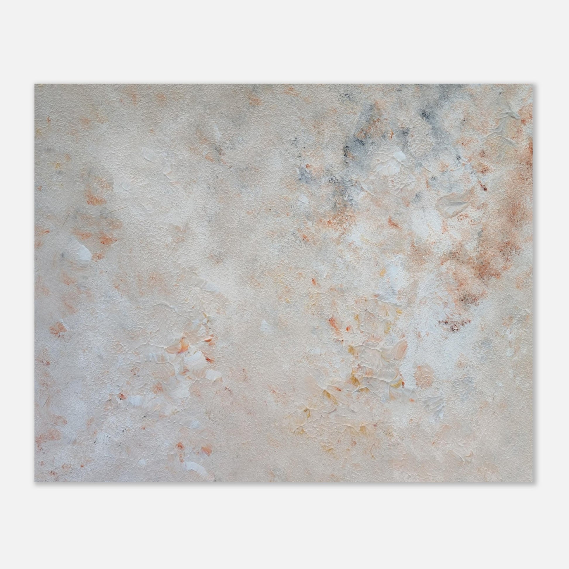beige, brown and gold, Feel good one of one-of-a-kind colorful art poster based on original abstract art created by up-and-coming artist Jeanette Haga as decor for modern home on a white wall