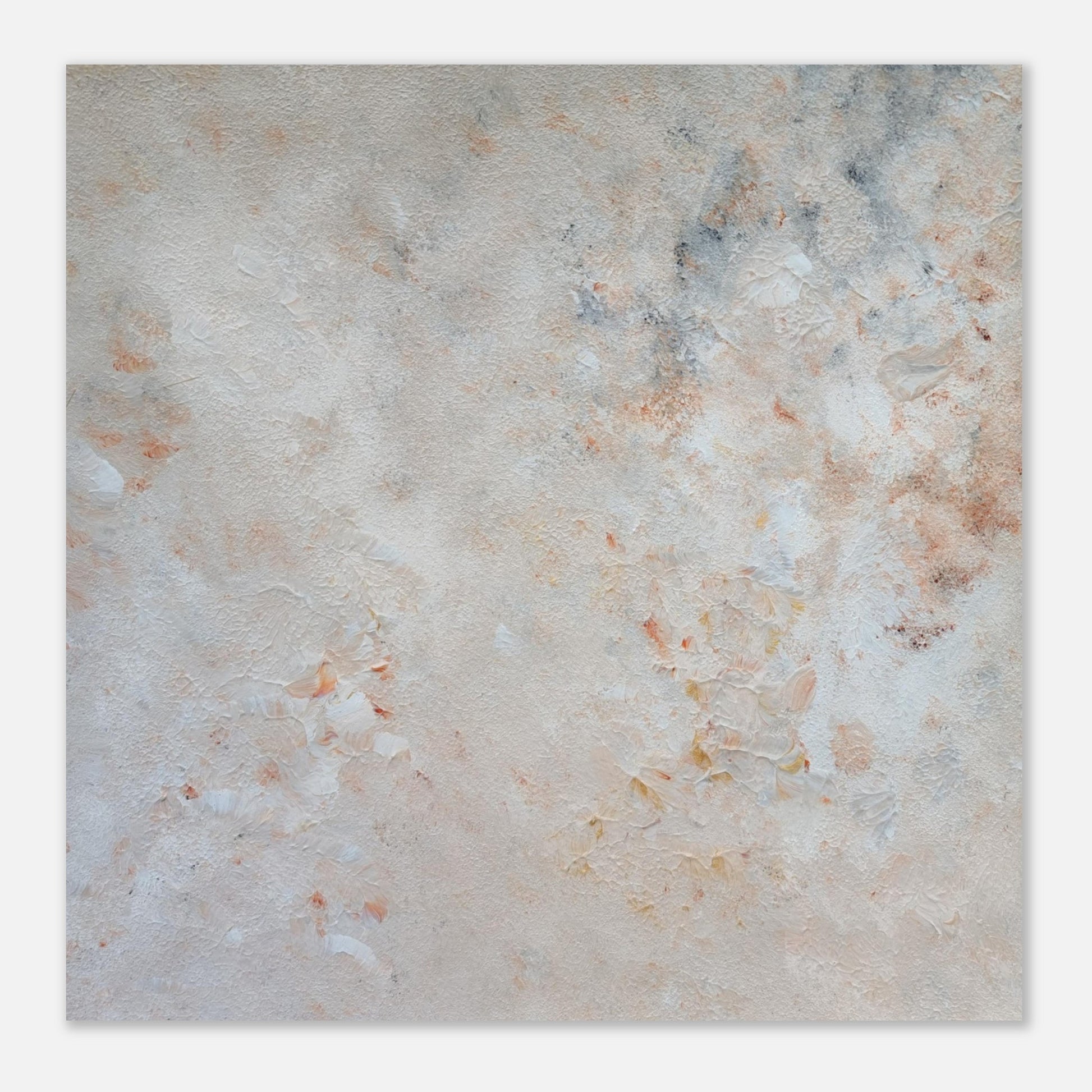 beige, brown and gold, Feel good one of one-of-a-kind colorful art poster based on original abstract art created by up-and-coming artist Jeanette Haga as decor for modern home on a white wall