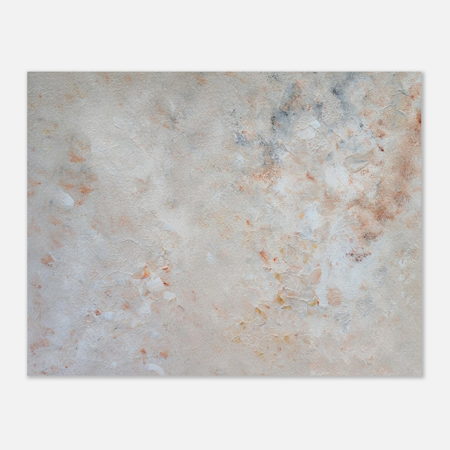 beige, brown and gold, Feel good one of one-of-a-kind colorful art poster based on original abstract art created by up-and-coming artist Jeanette Haga as decor for modern home on a white wall