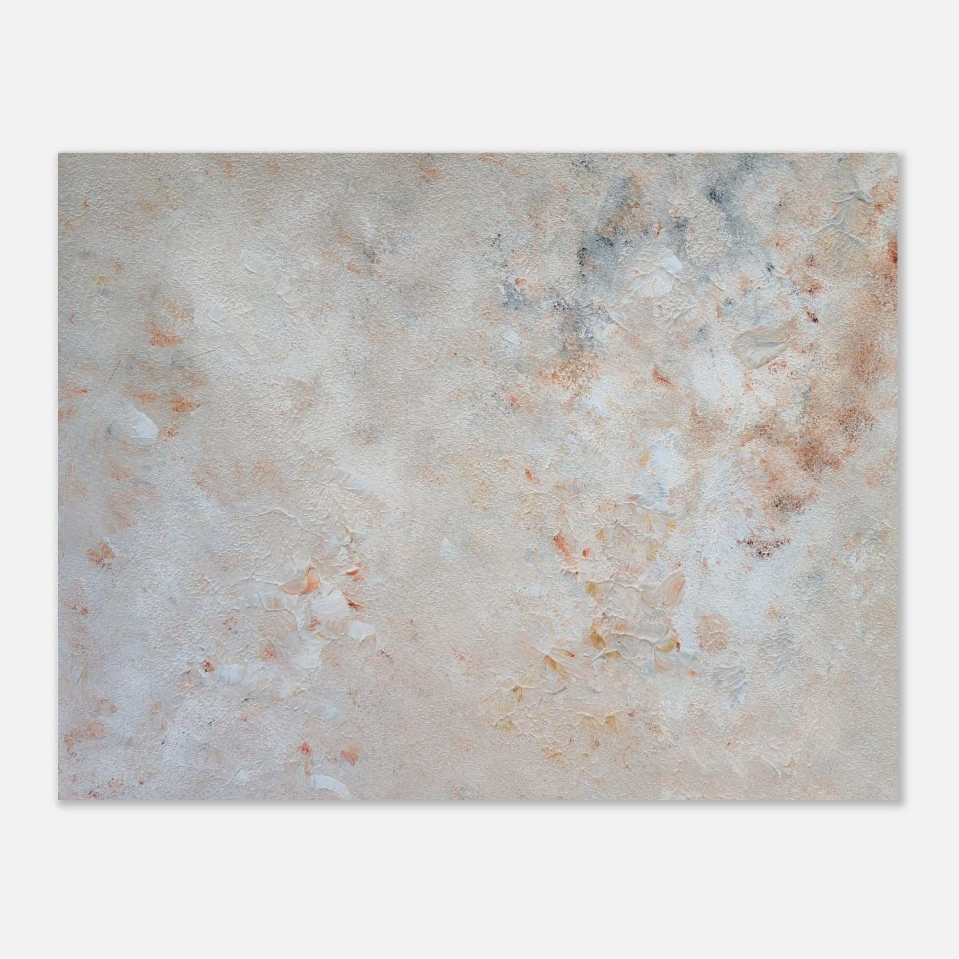 beige, brown and gold, Feel good one of one-of-a-kind colorful art poster based on original abstract art created by up-and-coming artist Jeanette Haga as decor for modern home on a white wall