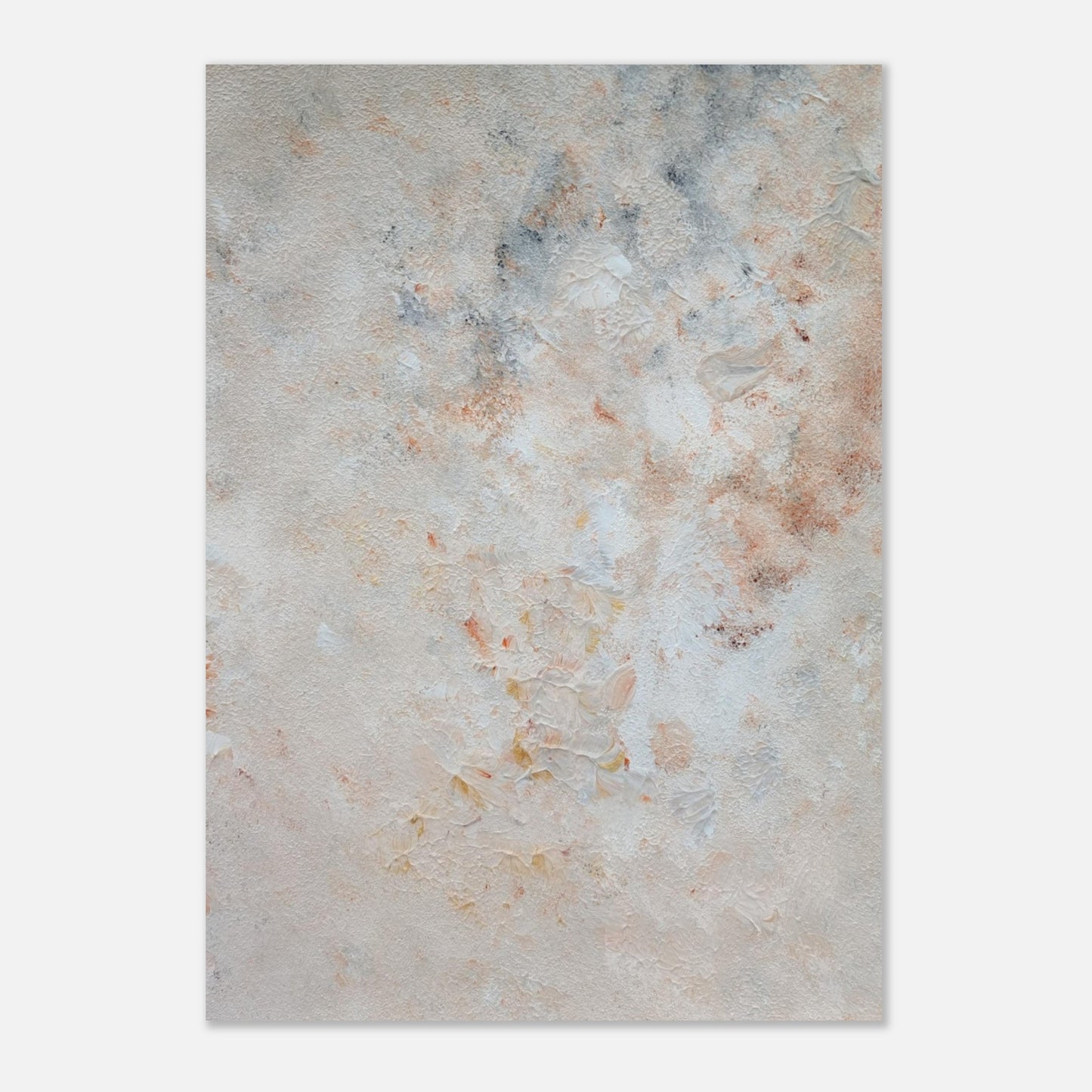 beige, brown and gold, Feel good one of one-of-a-kind colorful art poster based on original abstract art created by up-and-coming artist Jeanette Haga as decor for modern home on a white wall