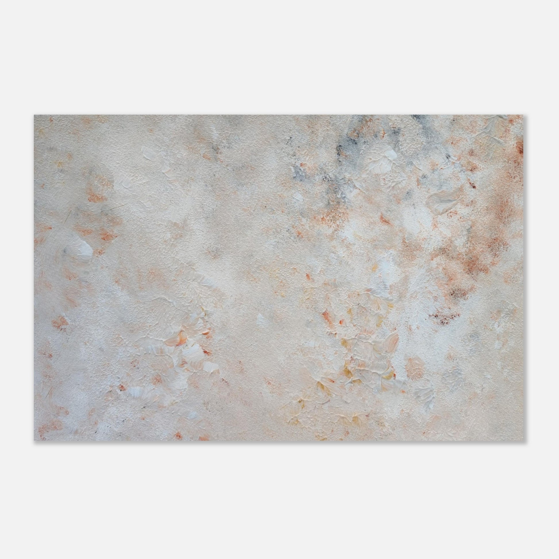 beige, brown and gold, Feel good one of one-of-a-kind colorful art poster based on original abstract art created by up-and-coming artist Jeanette Haga as decor for modern home on a white wall