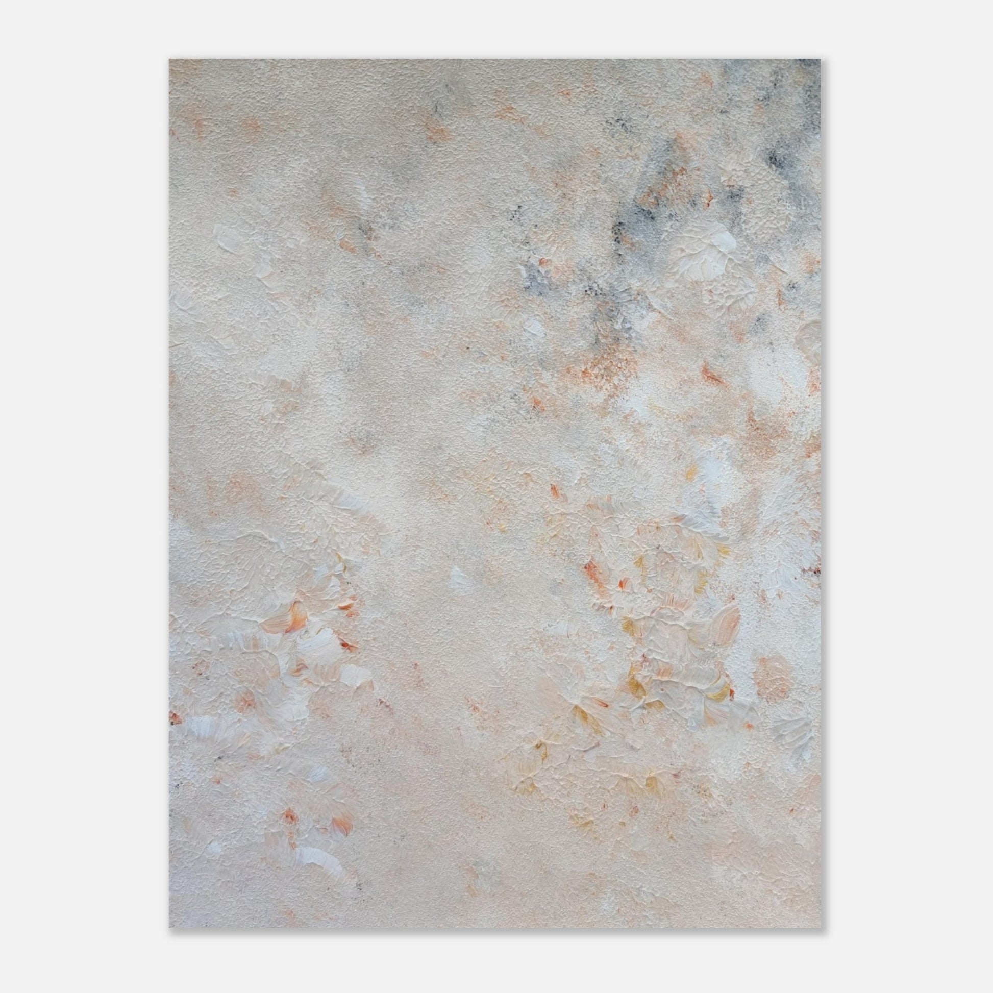 beige, brown and gold, Feel good one of one-of-a-kind colorful art poster based on original abstract art created by up-and-coming artist Jeanette Haga as decor for modern home on a white wall